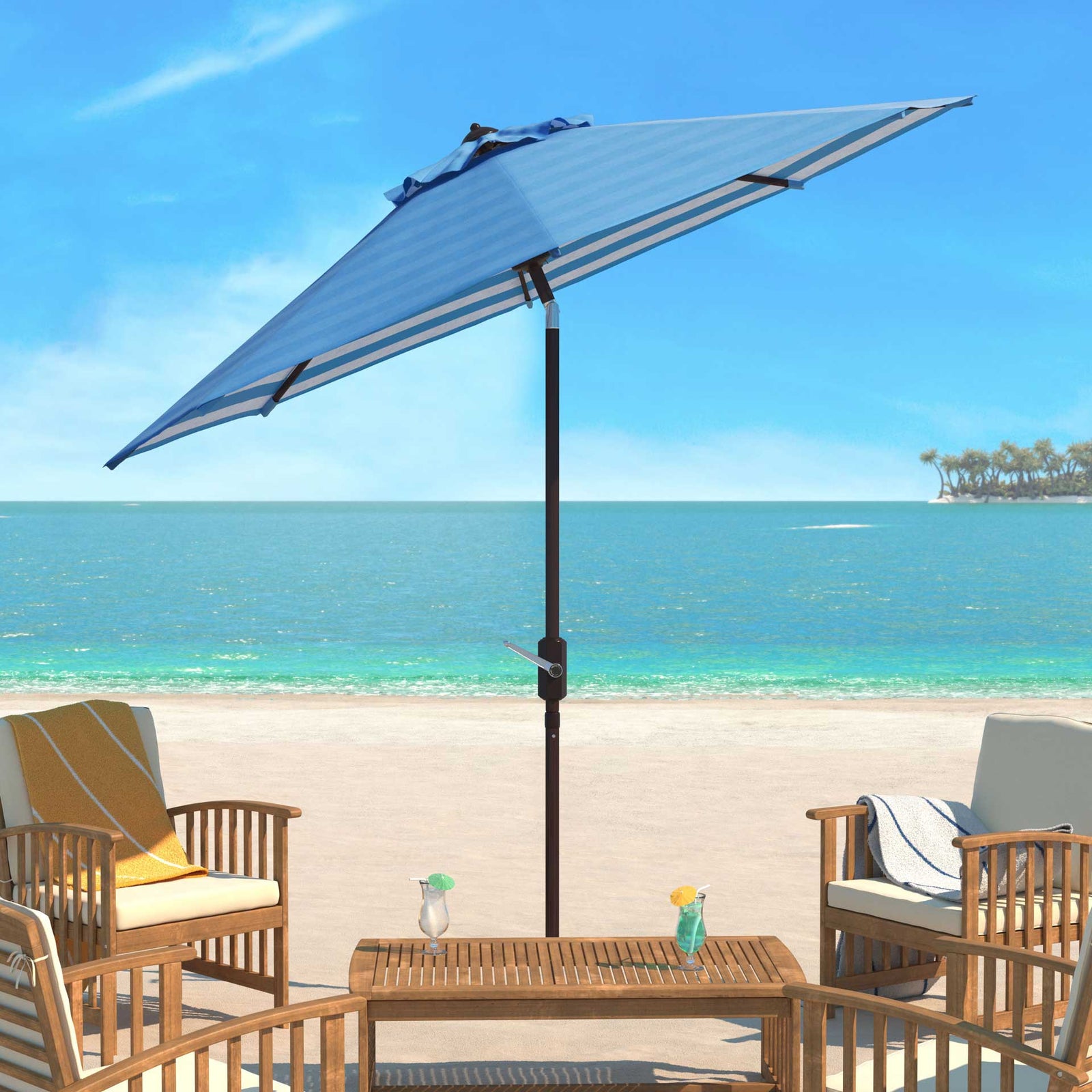 Atara Striped Outdoor Auto Tilt Umbrella Blue/White