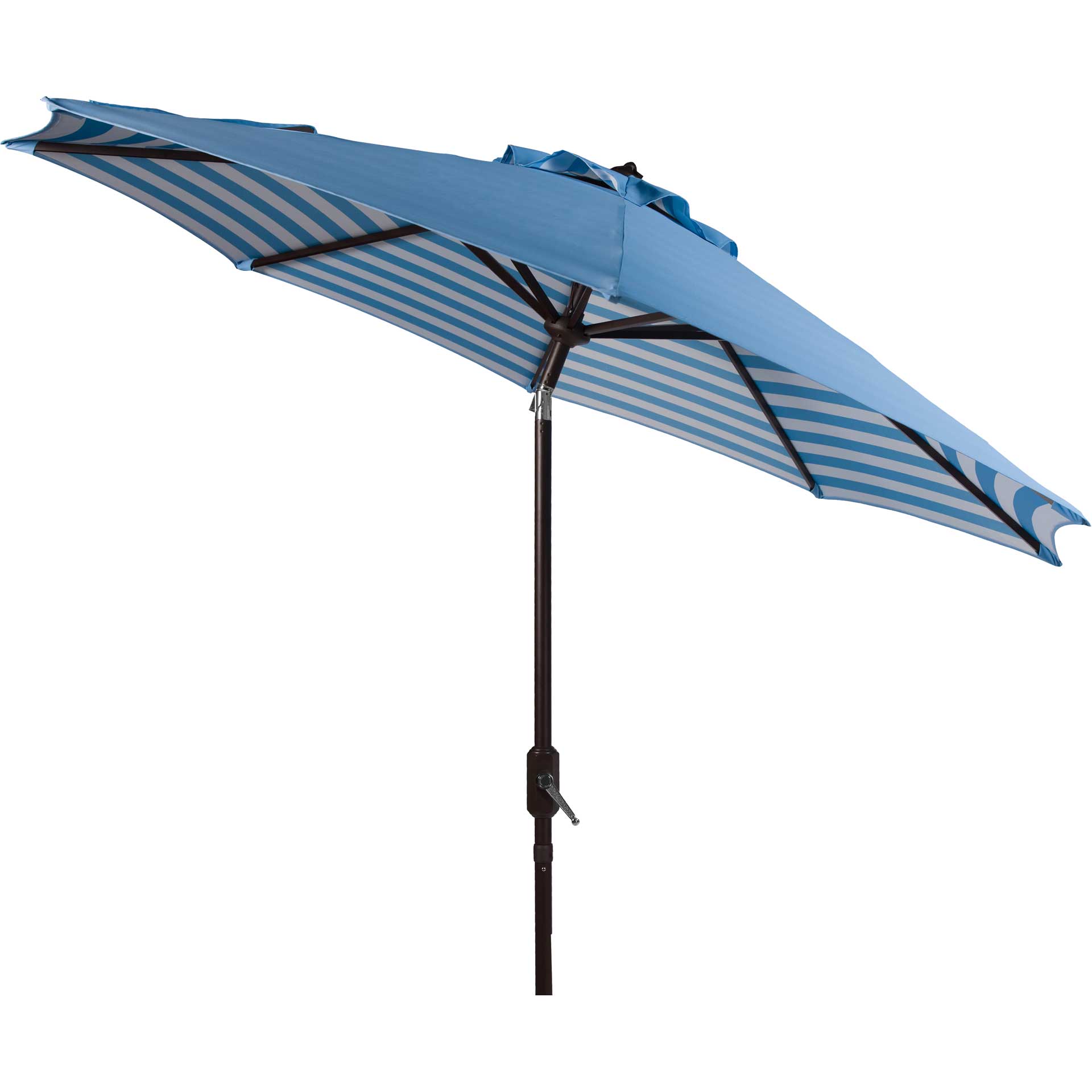 blue striped patio umbrella with lights Safavieh Athens Inside Out Striped 9Ft Crank Outdoor Auto Tilt Umbrella