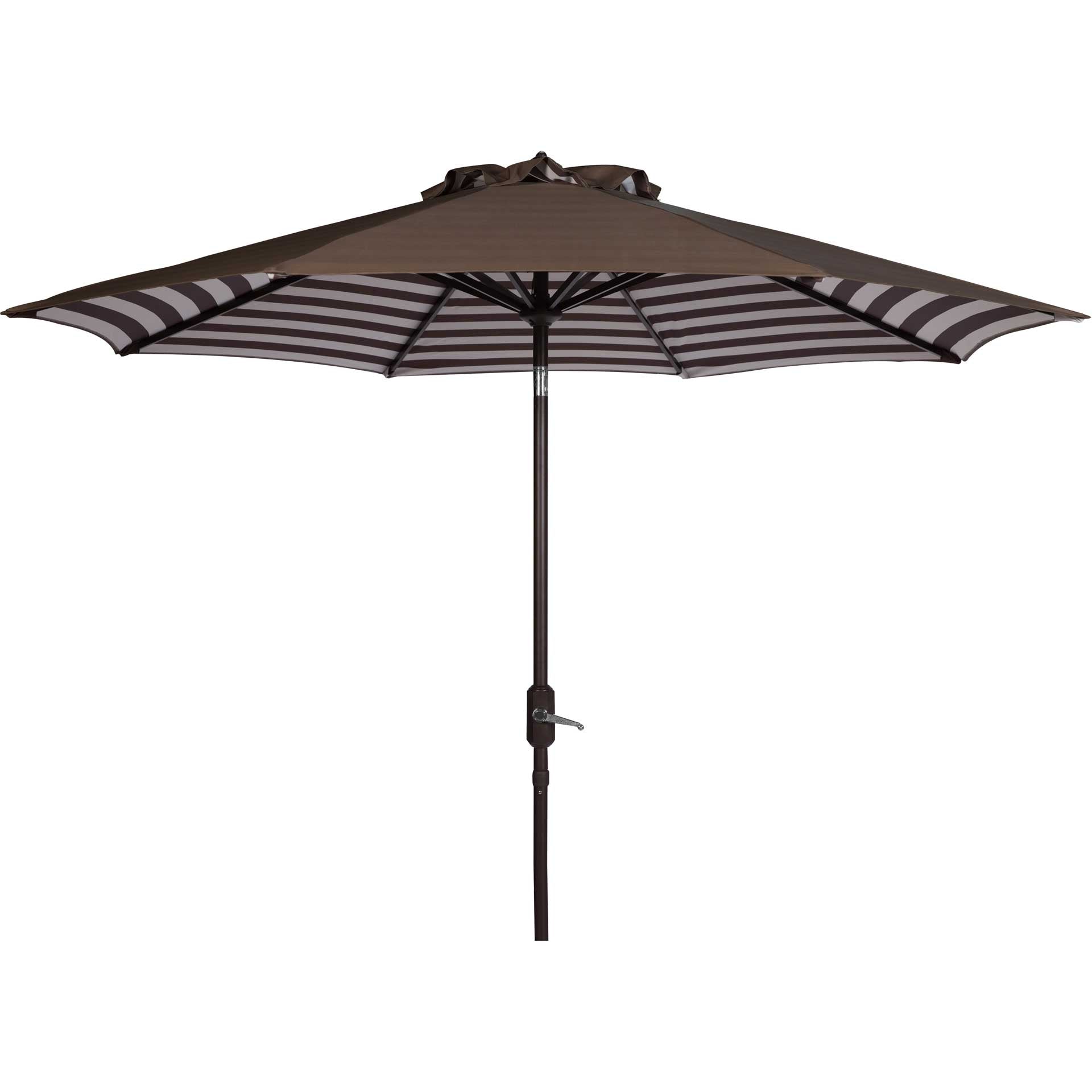 brown striped patio umbrella Safavieh Athens Inside Out Striped 9Ft Crank Outdoor Auto Tilt Umbrella