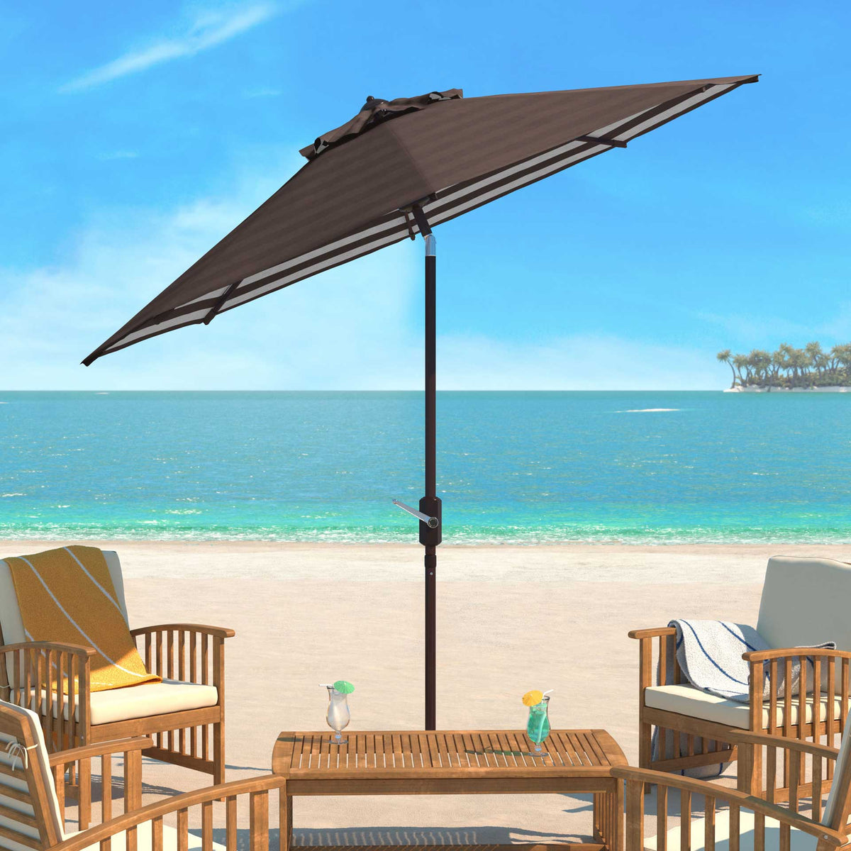 Atara Striped Outdoor Auto Tilt Umbrella Brown/White