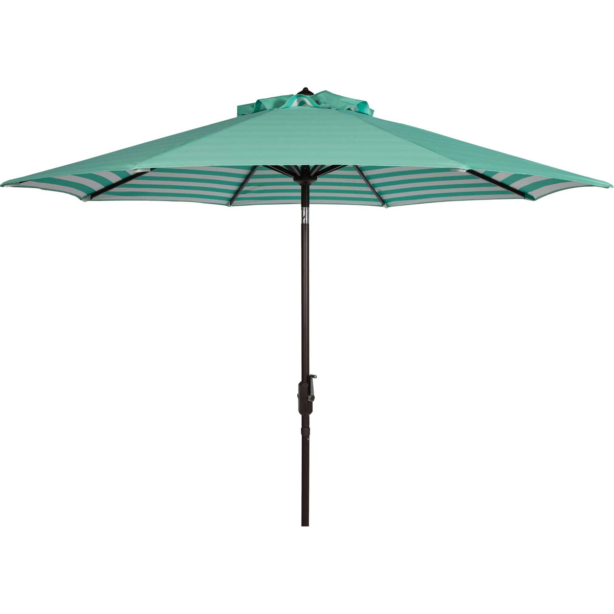A fresh green patio umbrella features a broad canopy and an easy-to-use hand crank. || PAT8007E || front_open_studio