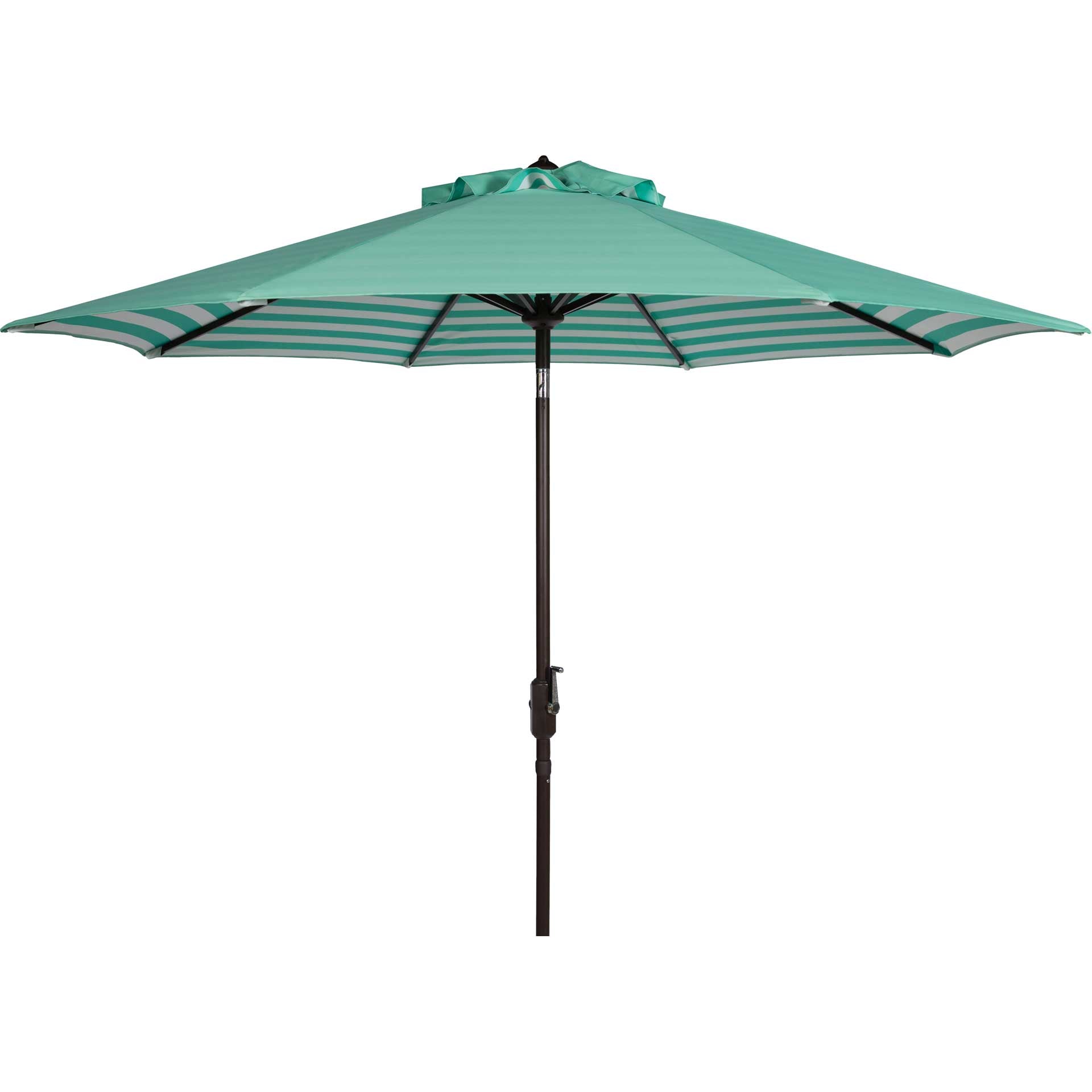 blue and green striped patio umbrella Safavieh 9 ft. Athens Inside Out Striped Crank Outdoor Auto Tilt Umbrella, Green
