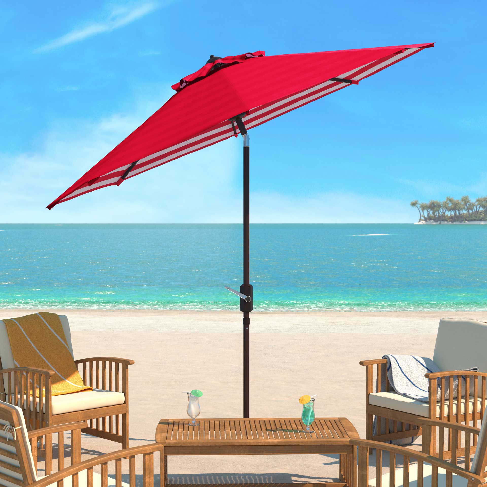 Safavieh Athens Inside Out Striped 9Ft Crank Outdoor Auto Tilt Umbrella