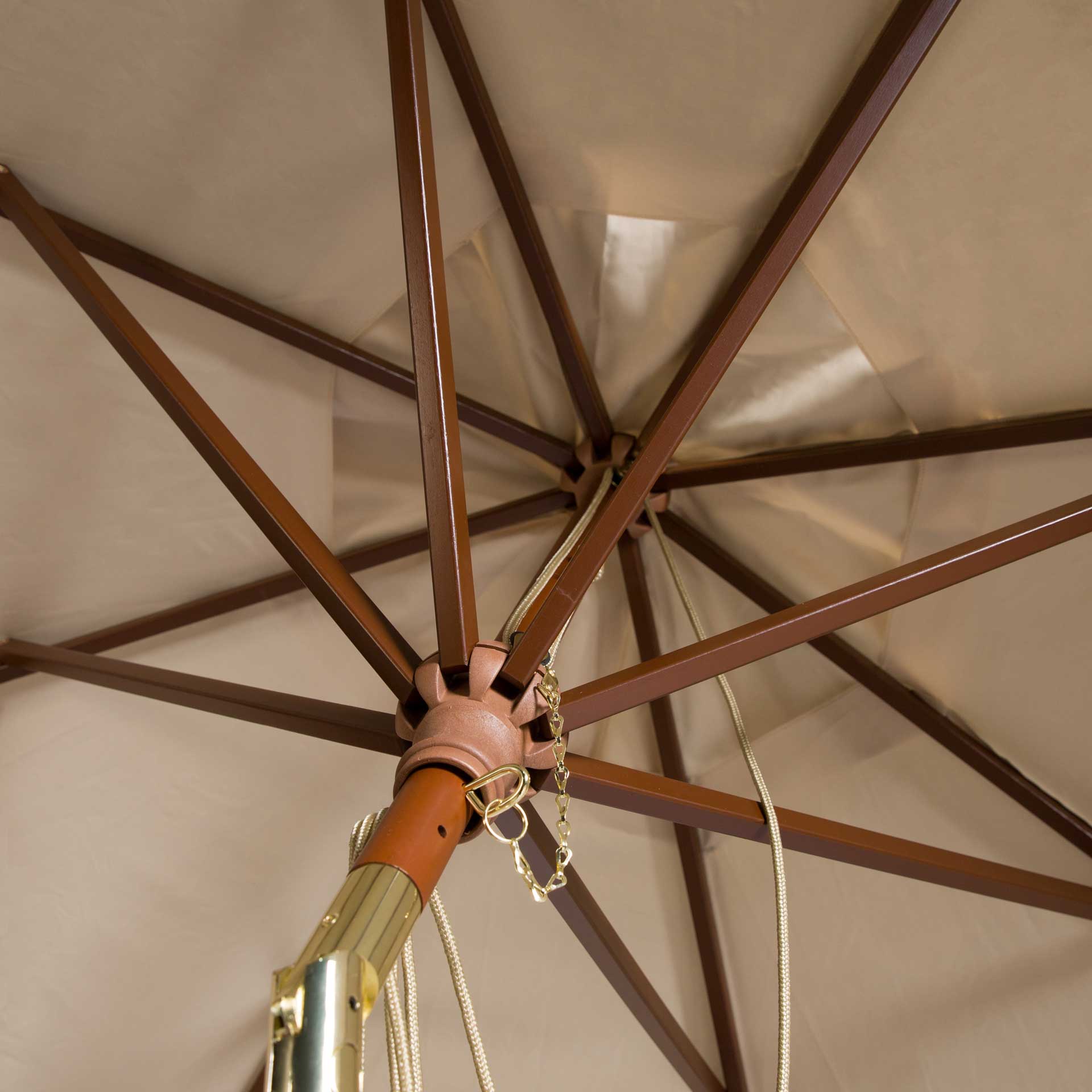 Calico Wooden Outdoor Umbrella Beige