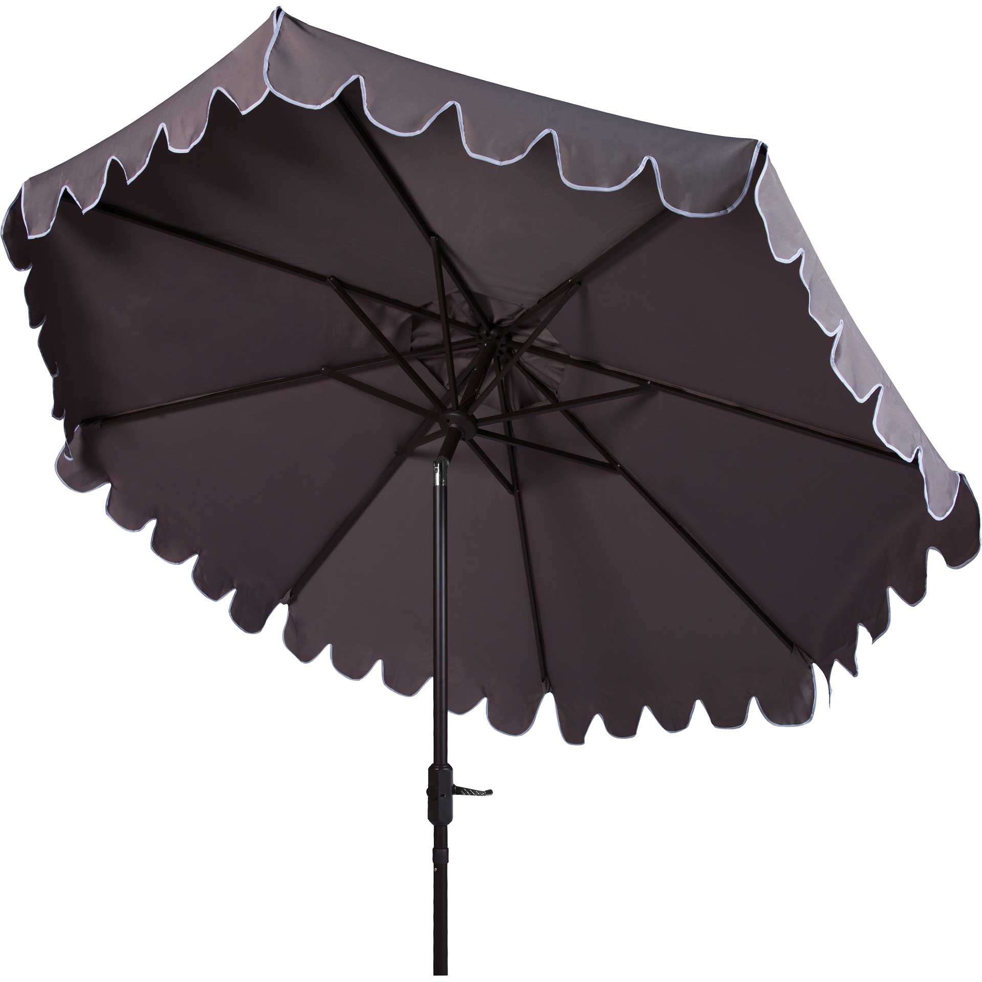 black patio umbrellas with scalloped edges Safavieh 9 ft. Venice Single Scallop Crank Outdoor Push Button Tilt Umbrella Grey & White