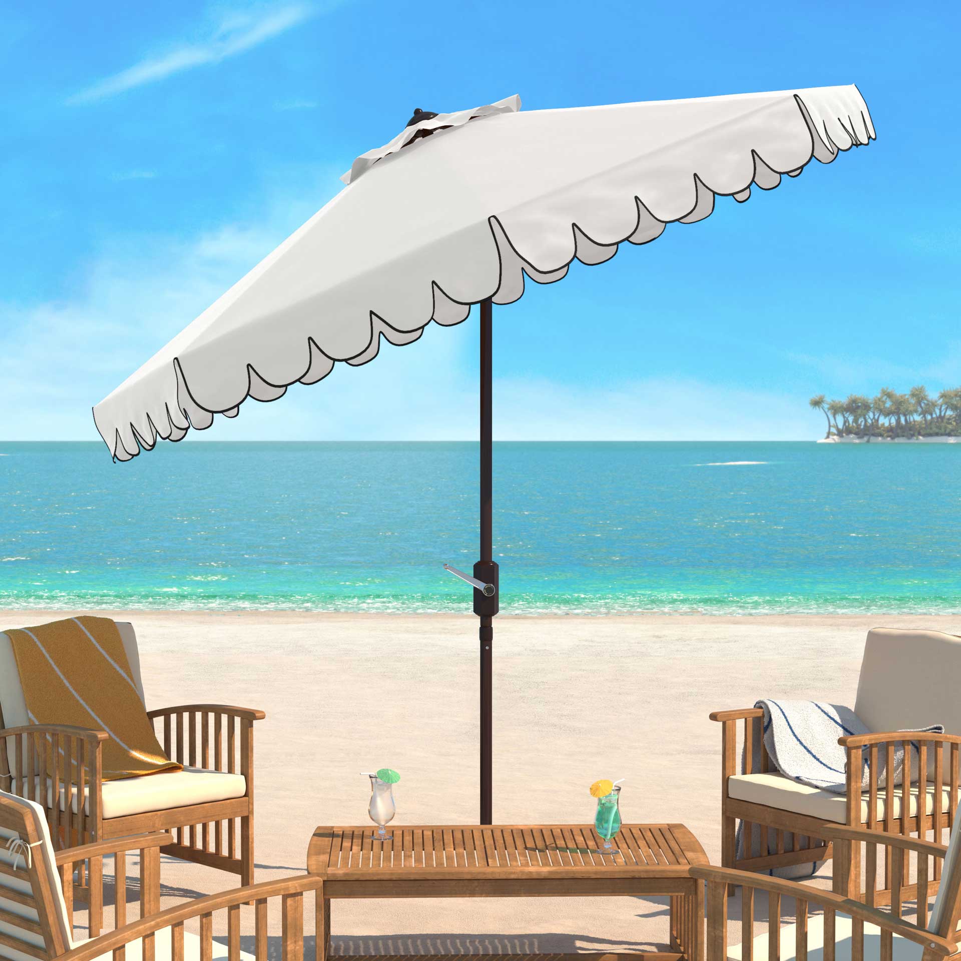 Vela Single Scallop Push Button Tilt Umbrella White/Black