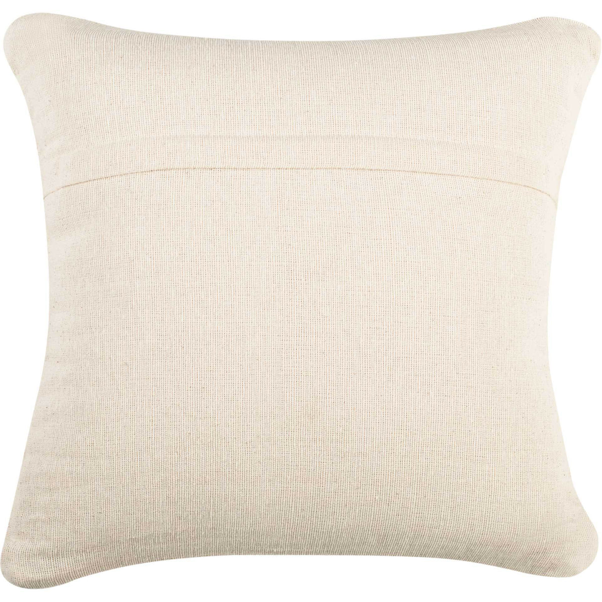 Solid eggshell pillow back with a fine woven texture and horizontal seam