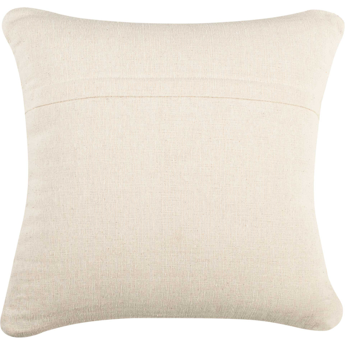 A smooth cream woven back with a subtle seam balances the pillow's textured front.