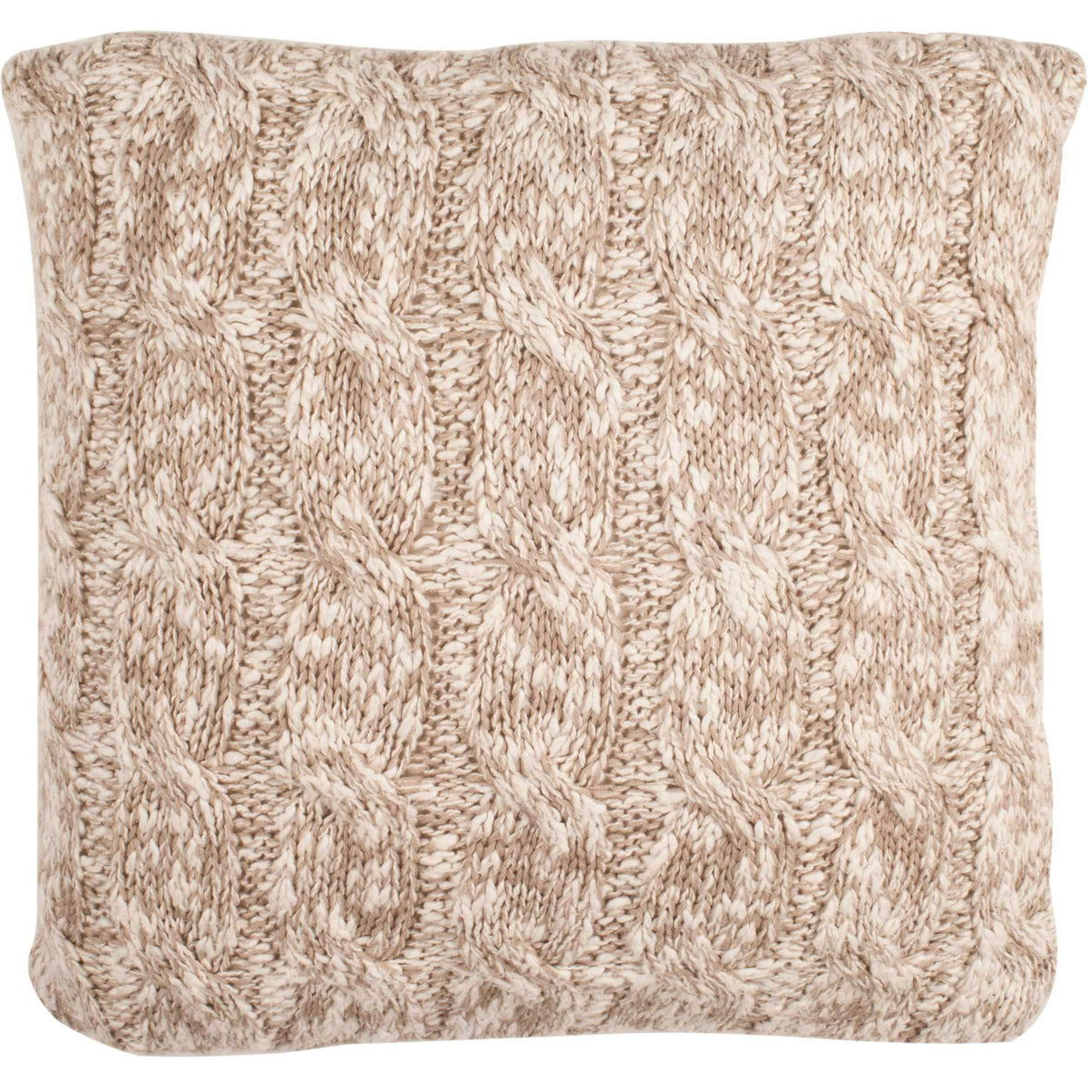 Oversized cable braids give this stone and natural square pillow a cozy, textured look || PLS184A-2020 || front_studio