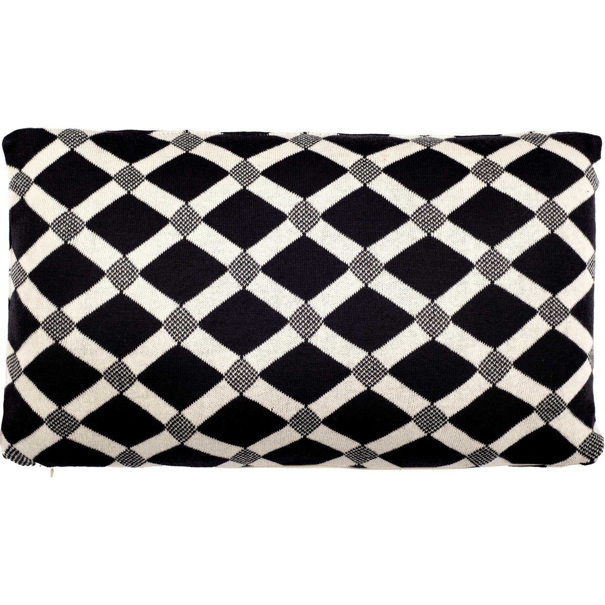Rectangular dark gray pillow with a natural lattice and textured diamond intersections || PLS187A-1220 || front_studio
