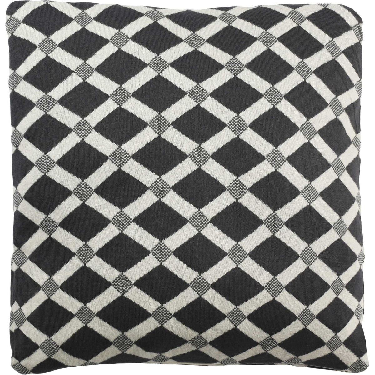 Square dark gray pillow with a natural crisscross lattice and woven texture || PLS187A-2020 || front_studio