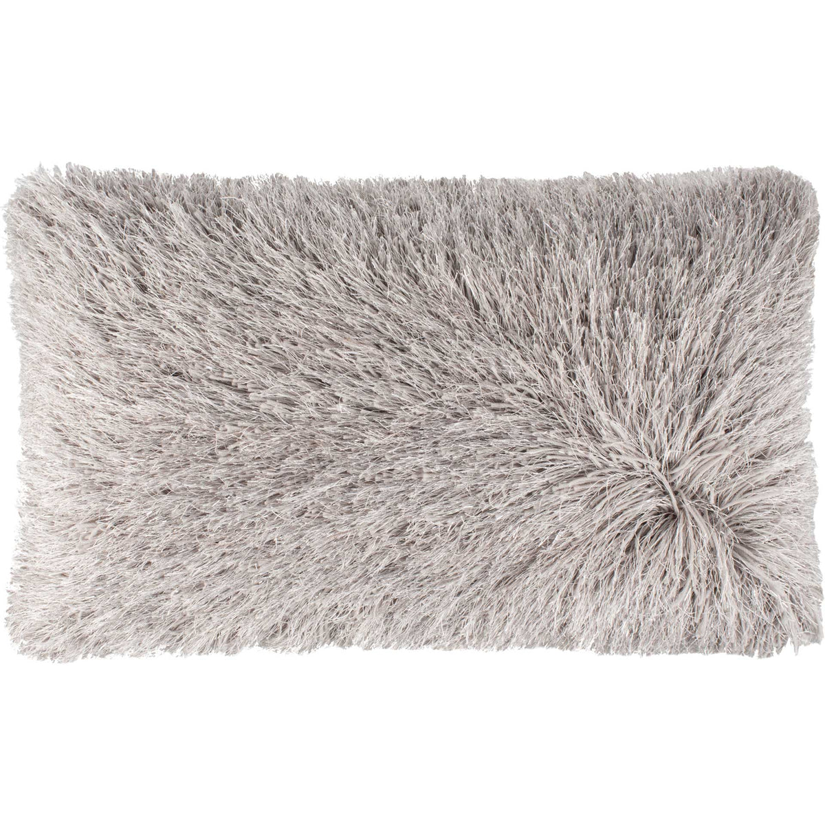 Silvery shag fibers sweep toward one side of this plush rectangular pillow. || PLS732A-1424 || front_studio