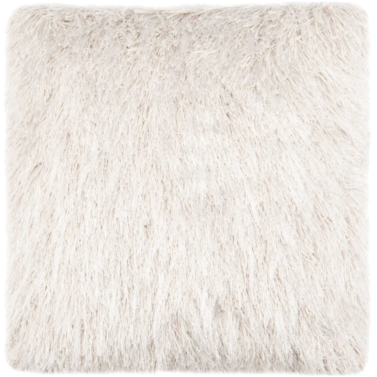 Snow-white shag envelops this square pillow in soft, feathery texture. || PLS732B-2020 || front_studio