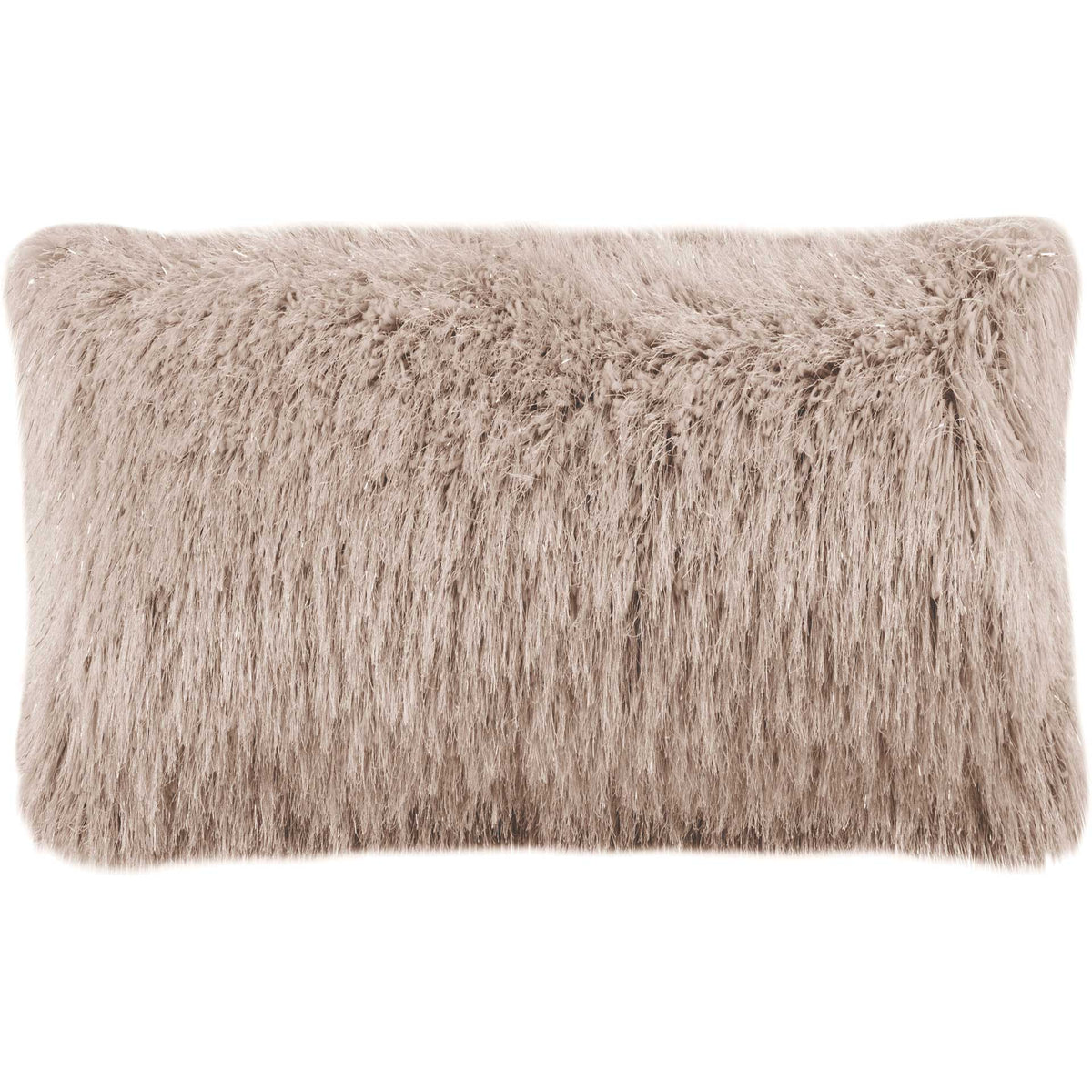 Long metallic bronze shag gives this rectangular pillow plush texture and a soft sheen. || PLS732C-1424 || front_studio