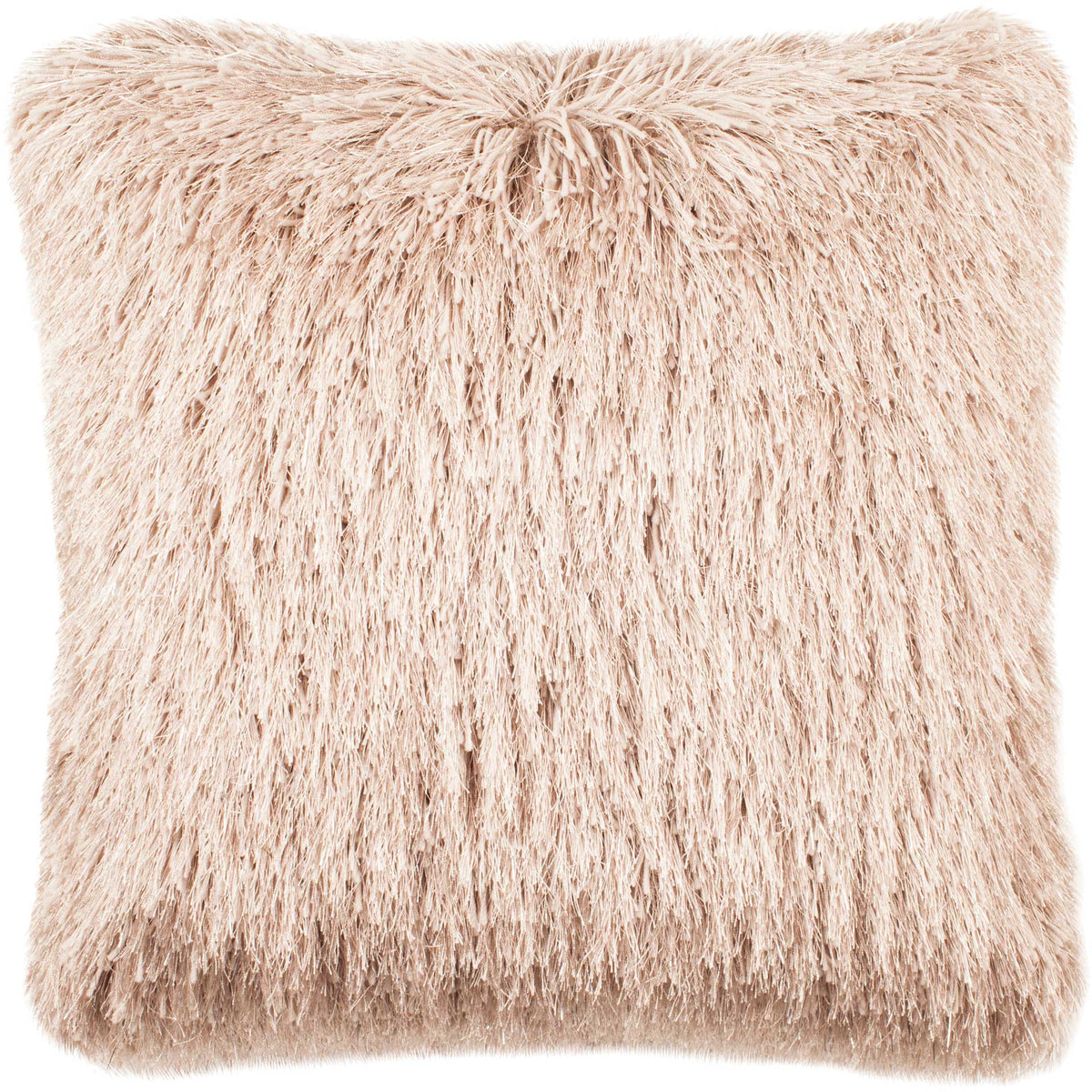Flowing bronze shag brings shimmer and cozy dimension to this square pillow. || PLS732C-2020 || front_studio