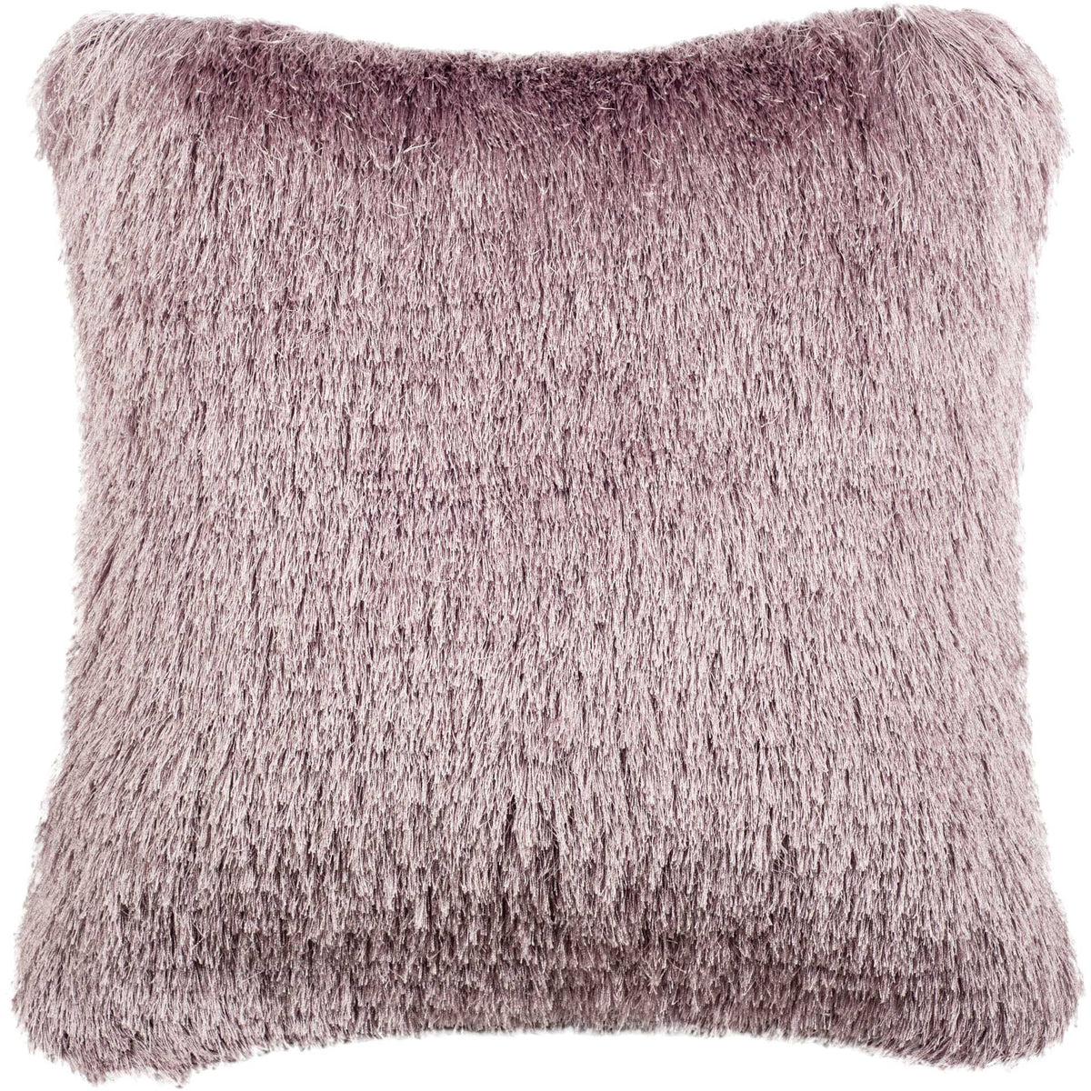 Square lilac accent pillow with lush, feathery shag and a gentle sheen. || PLS750C-2020 || front_studio