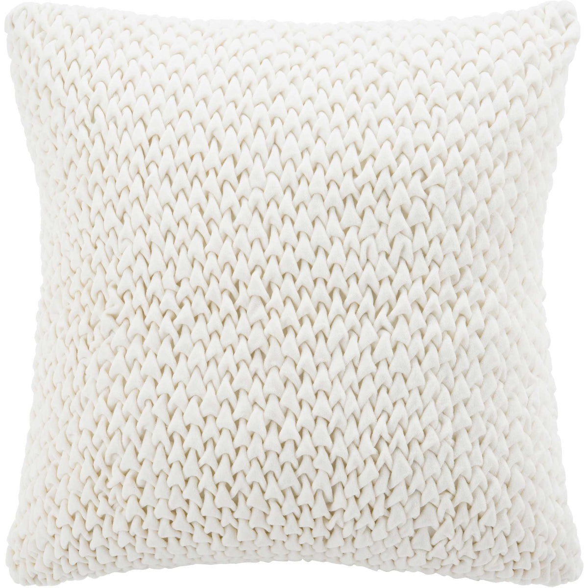Cream square pillow covered in soft, chunky woven texture. || PLS876A-2020 || front_studio