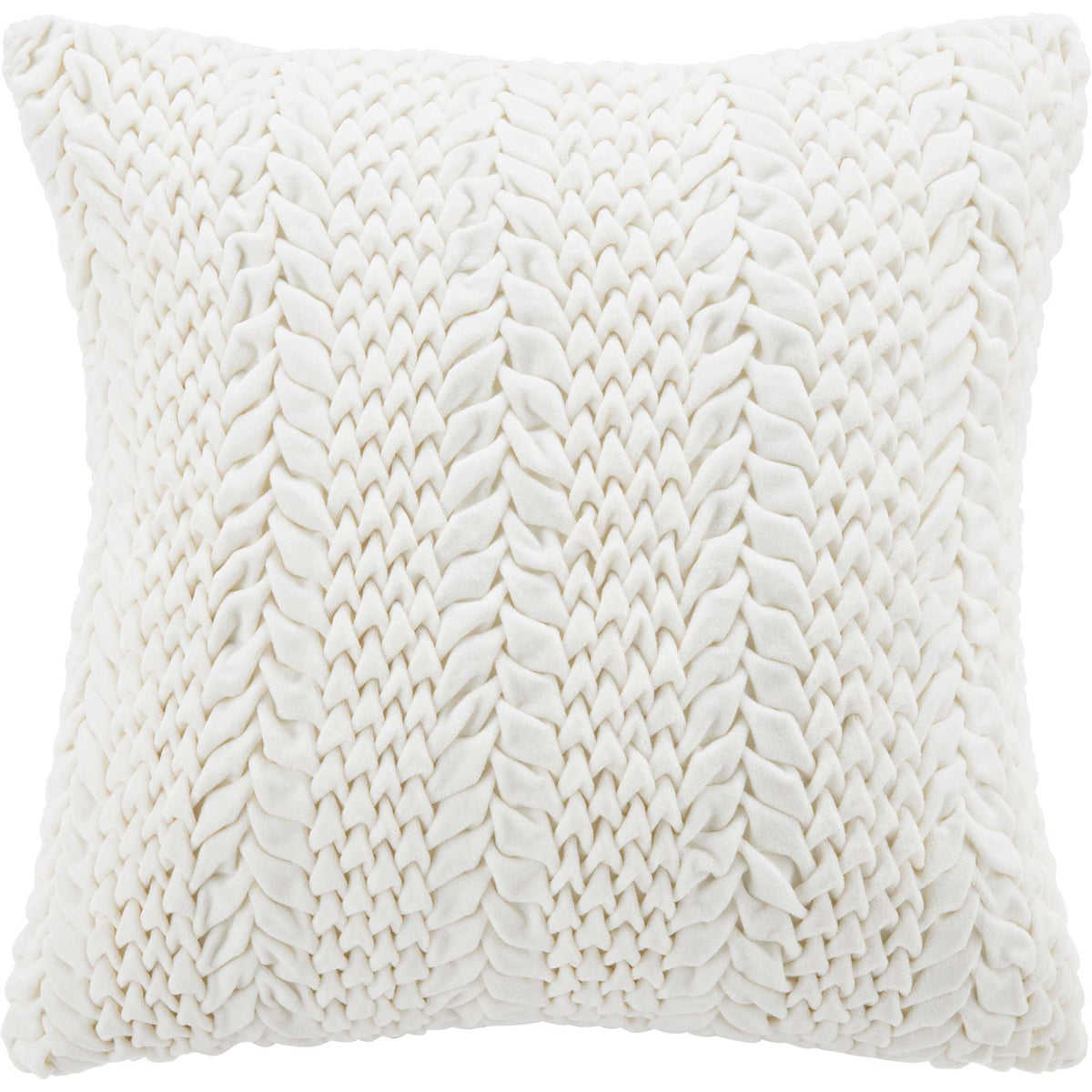 Cream square pillow with cascading ruched folds and soft, sculptural texture || PLS878A-2020 || front_studio