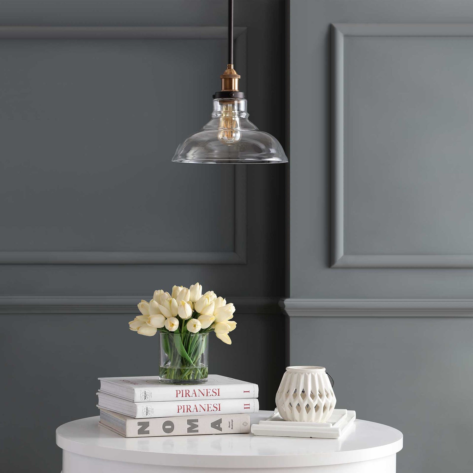 Safflower Pendant Dark Gray/Brass Gold