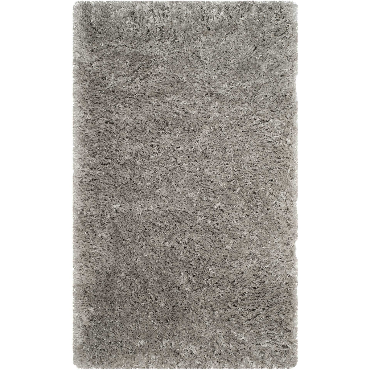 A compact silver-gray shag rug pairs a simple rectangular shape with cloudlike softness.