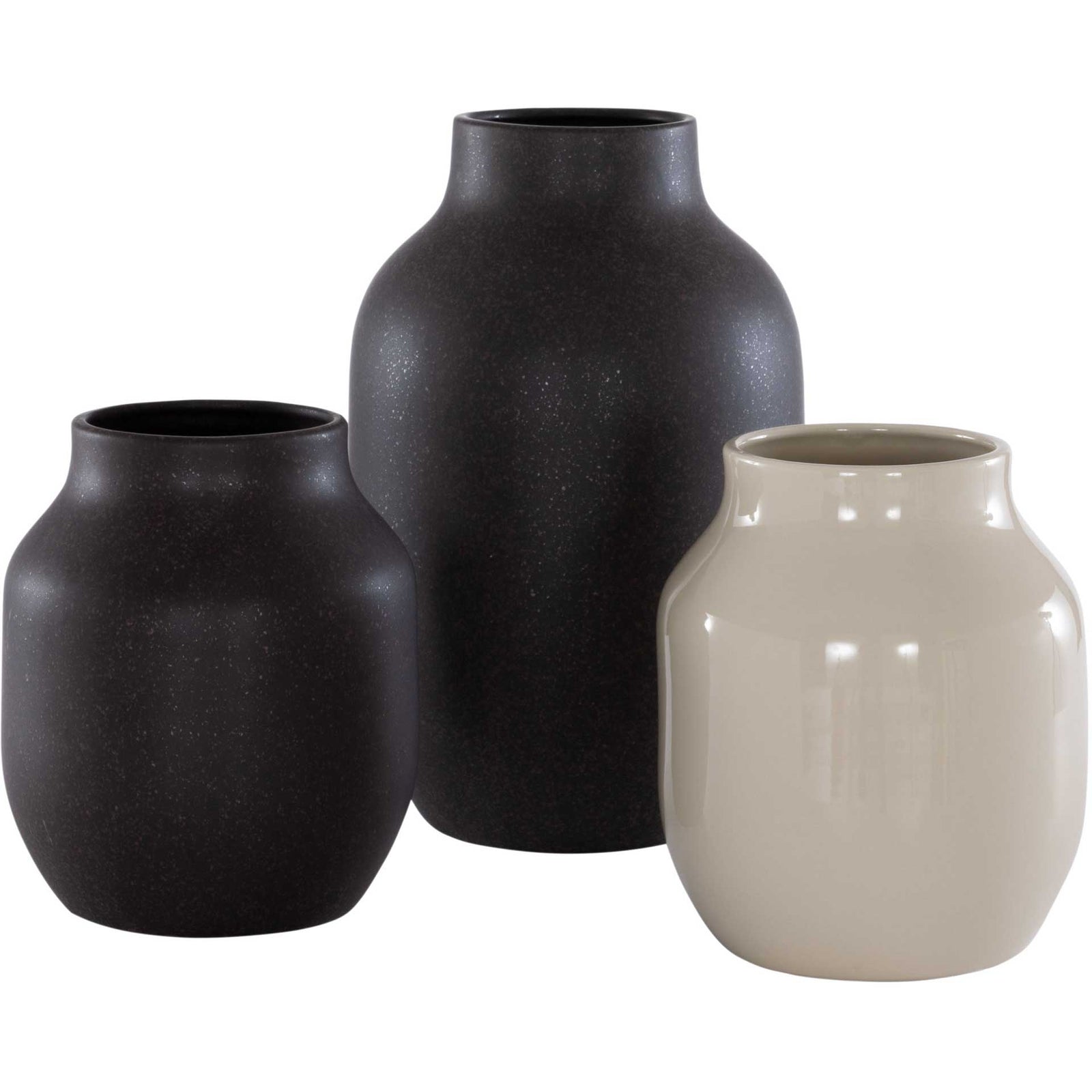 Rayeth Ceramic Vase Charcoal/Beige (Set of 3)