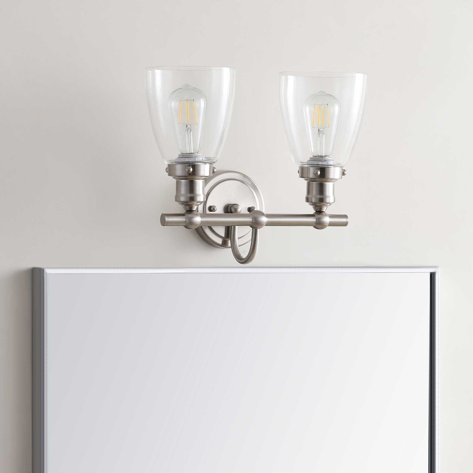 Lankton Two Light Bathroom Sconce Brush Nickel/Clear