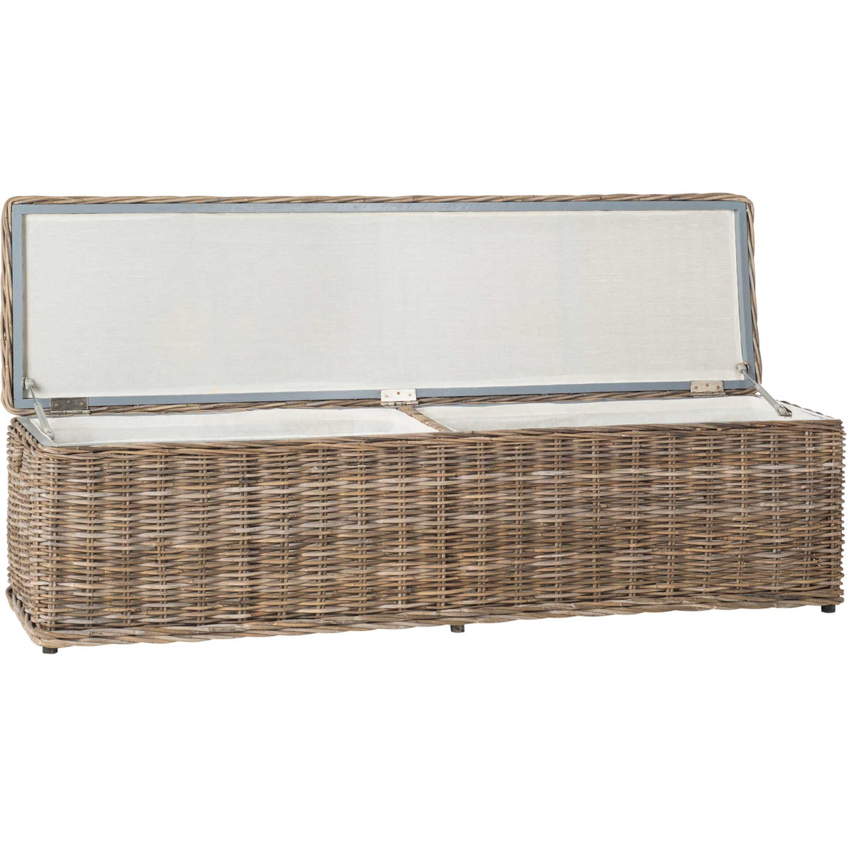 Caine Wicker Bench With Storage Gray