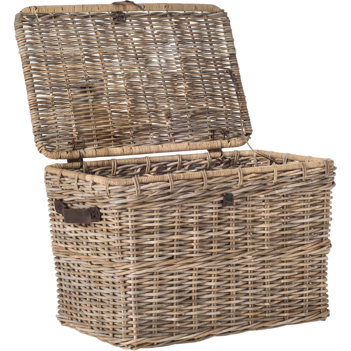 Lift-up woven lid reveals roomy storage for blankets, towels and everyday essentials