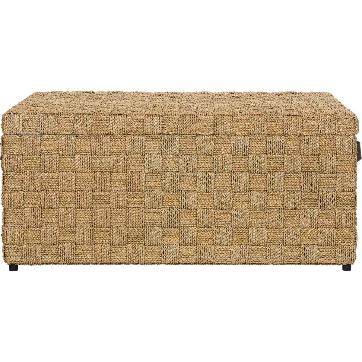 Low woven seagrass trunk with a fitted lid and allover basketweave texture || SEA7036A || front_studio