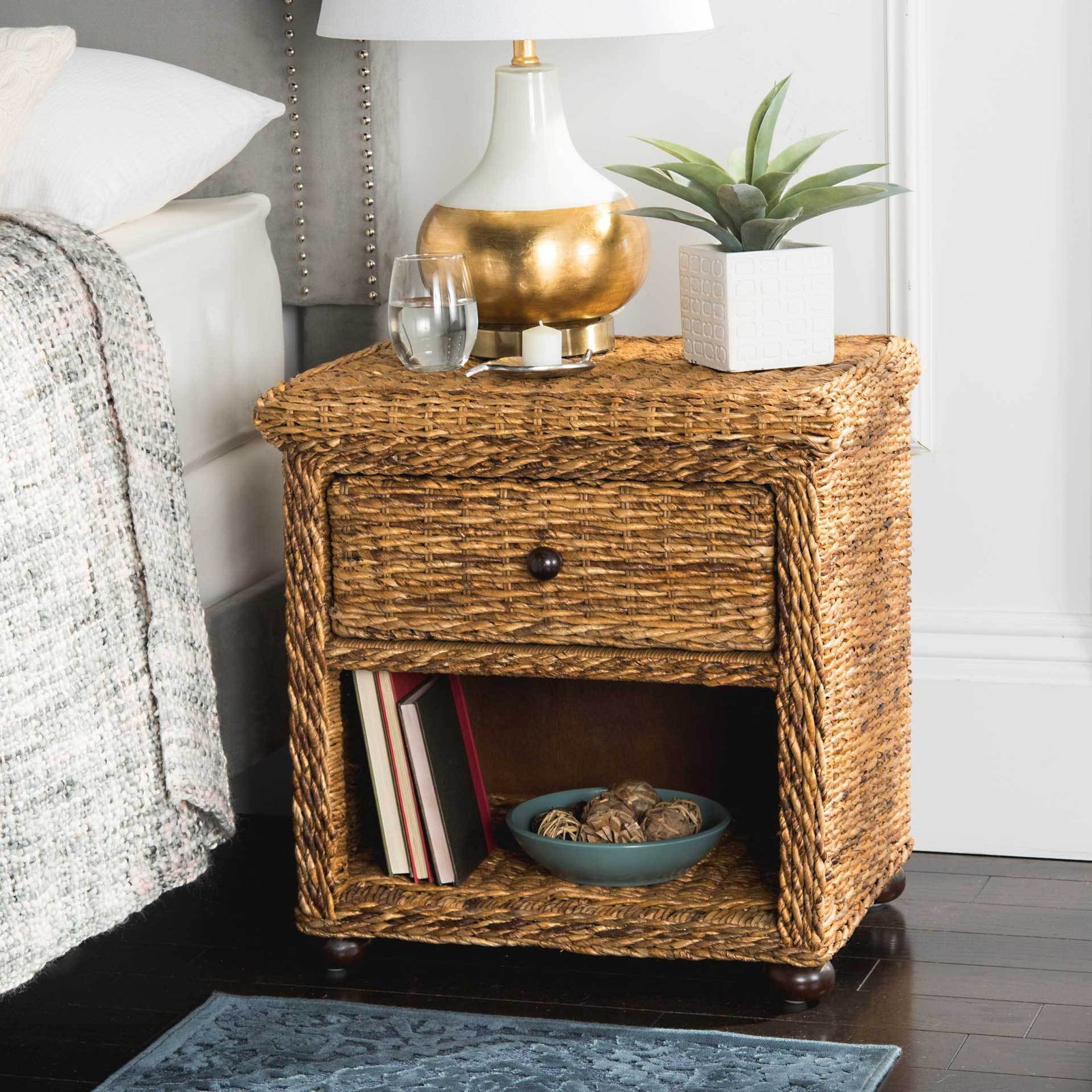 Macy Natural Brown Wicker Nightstand