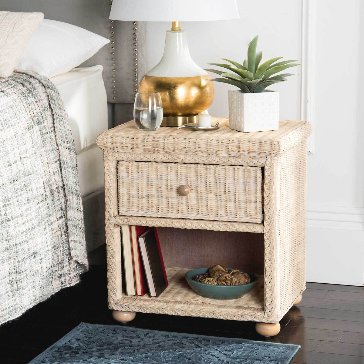 Addison Natural White Wash Wicker Nightstand