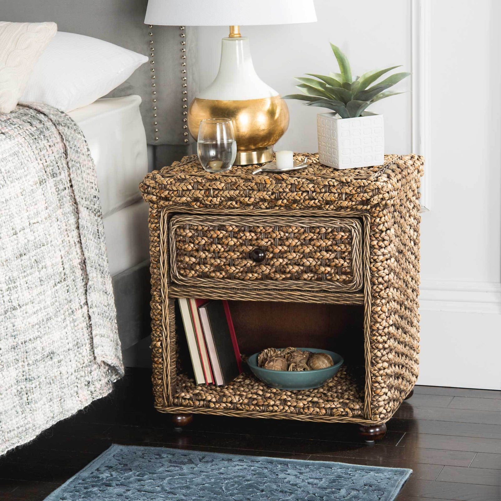 Mustafa Braided Brown Wash Wicker Nightstand