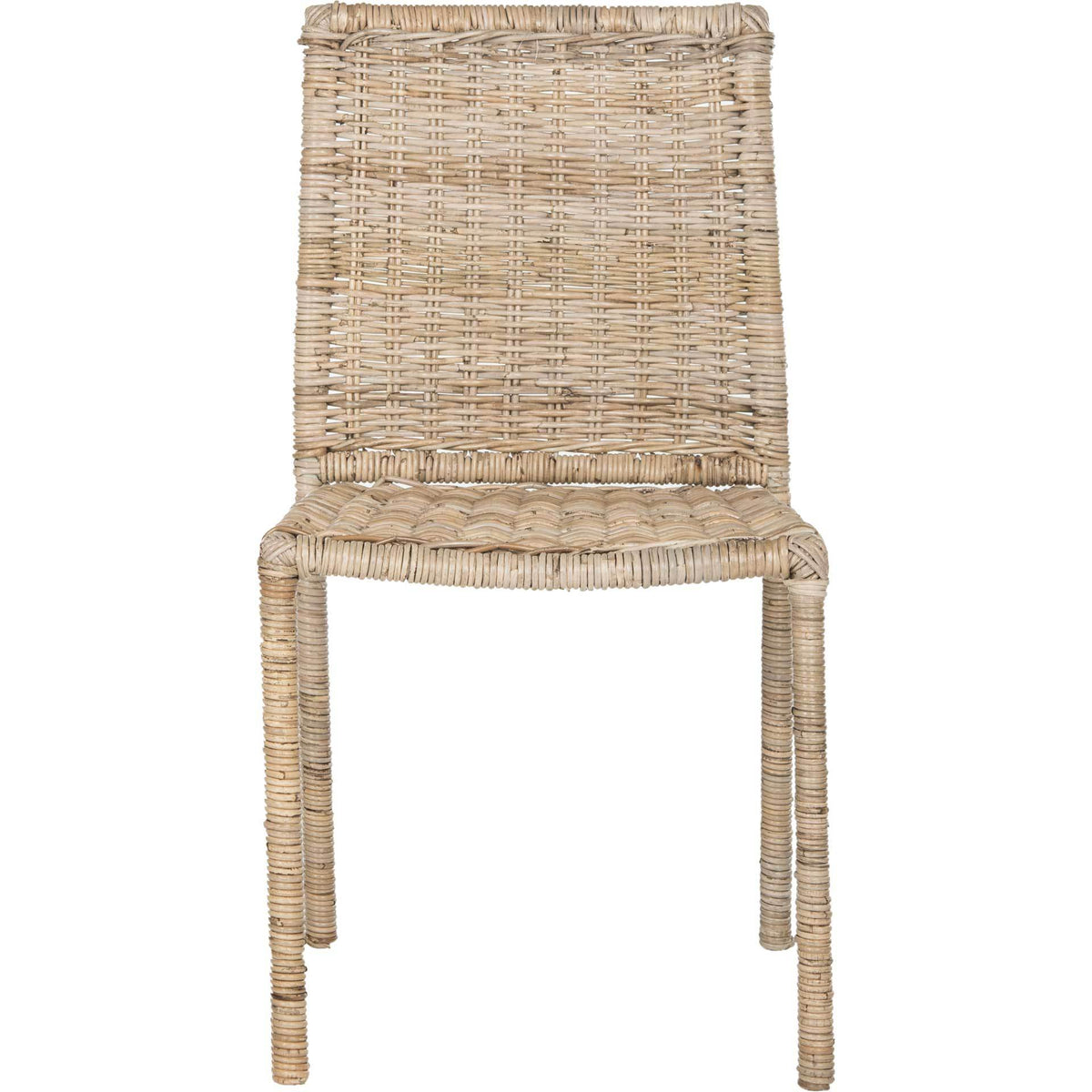 Airy side chair with tightly woven rattan, a tall back, and four slender legs || SEA8008A-SET2 || front_studio