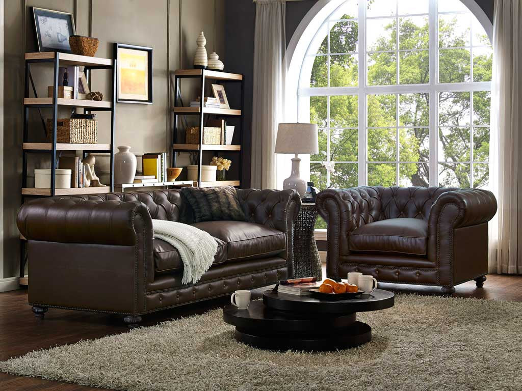 Duval Antique Brown Leather Sofa