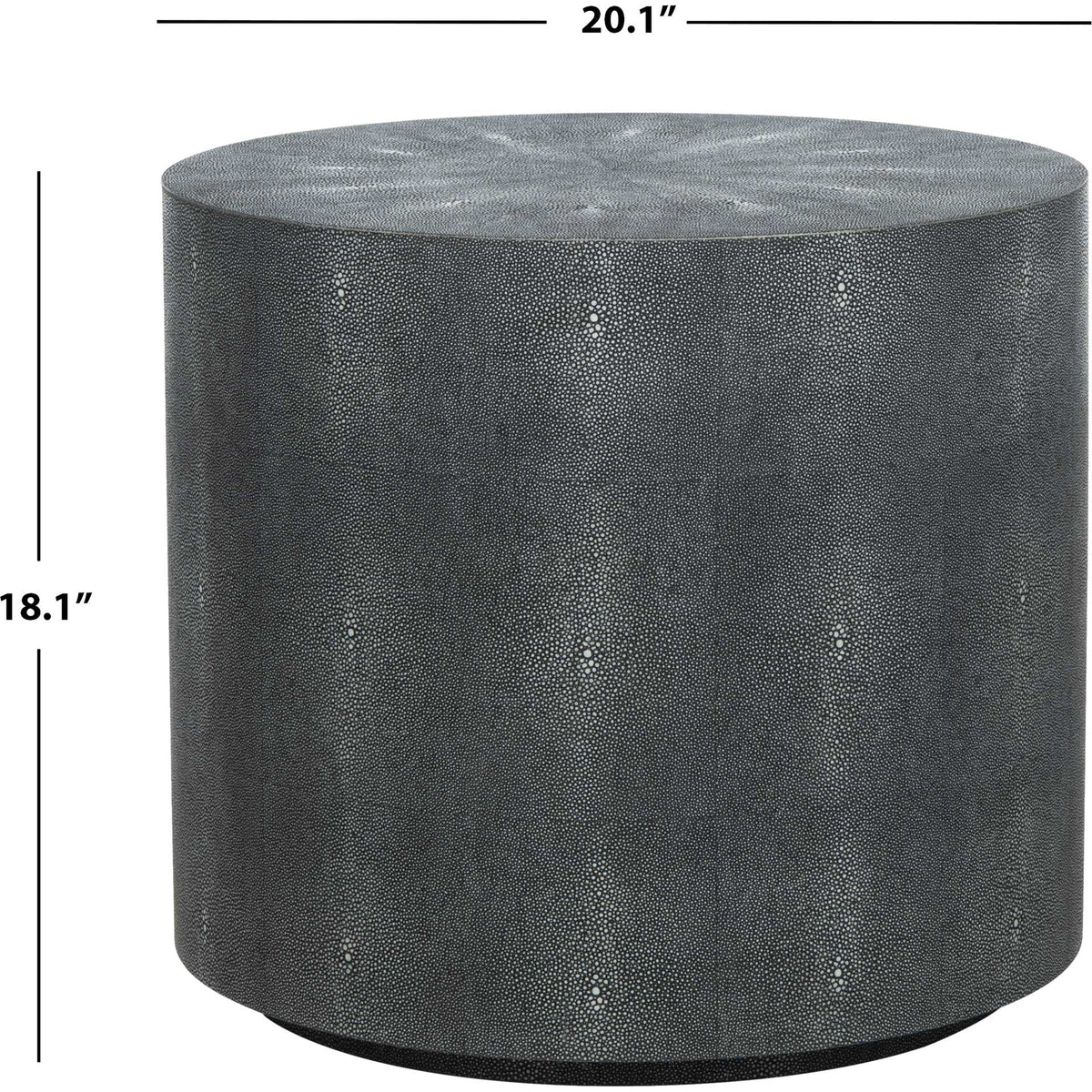 Round textured end table measures 20.1 inches across and 18.1 inches tall