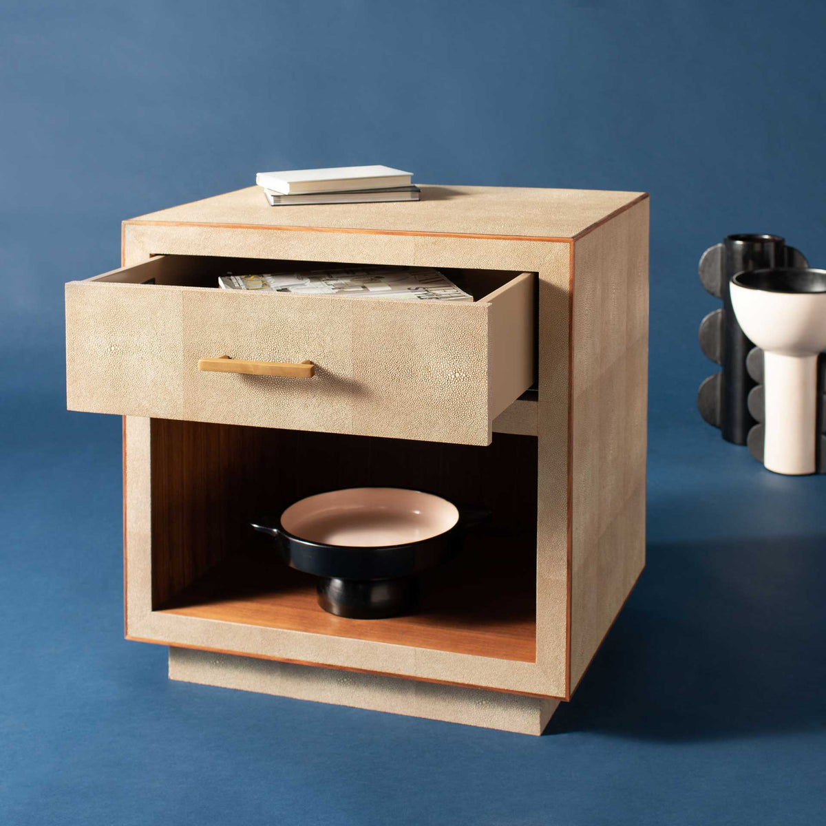 Malcolm Faux Shagreen Nightstand Beige