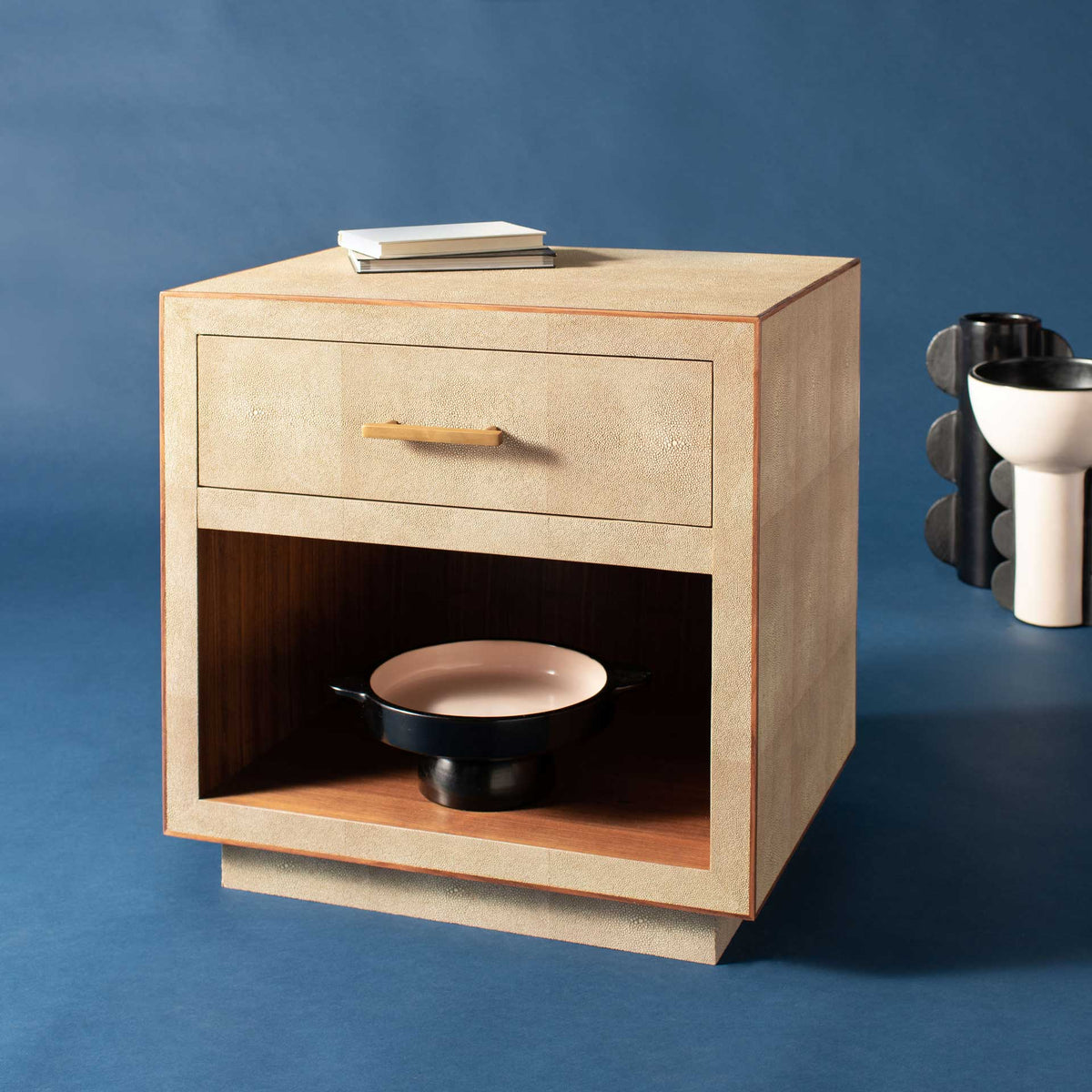 Malcolm Faux Shagreen Nightstand Beige