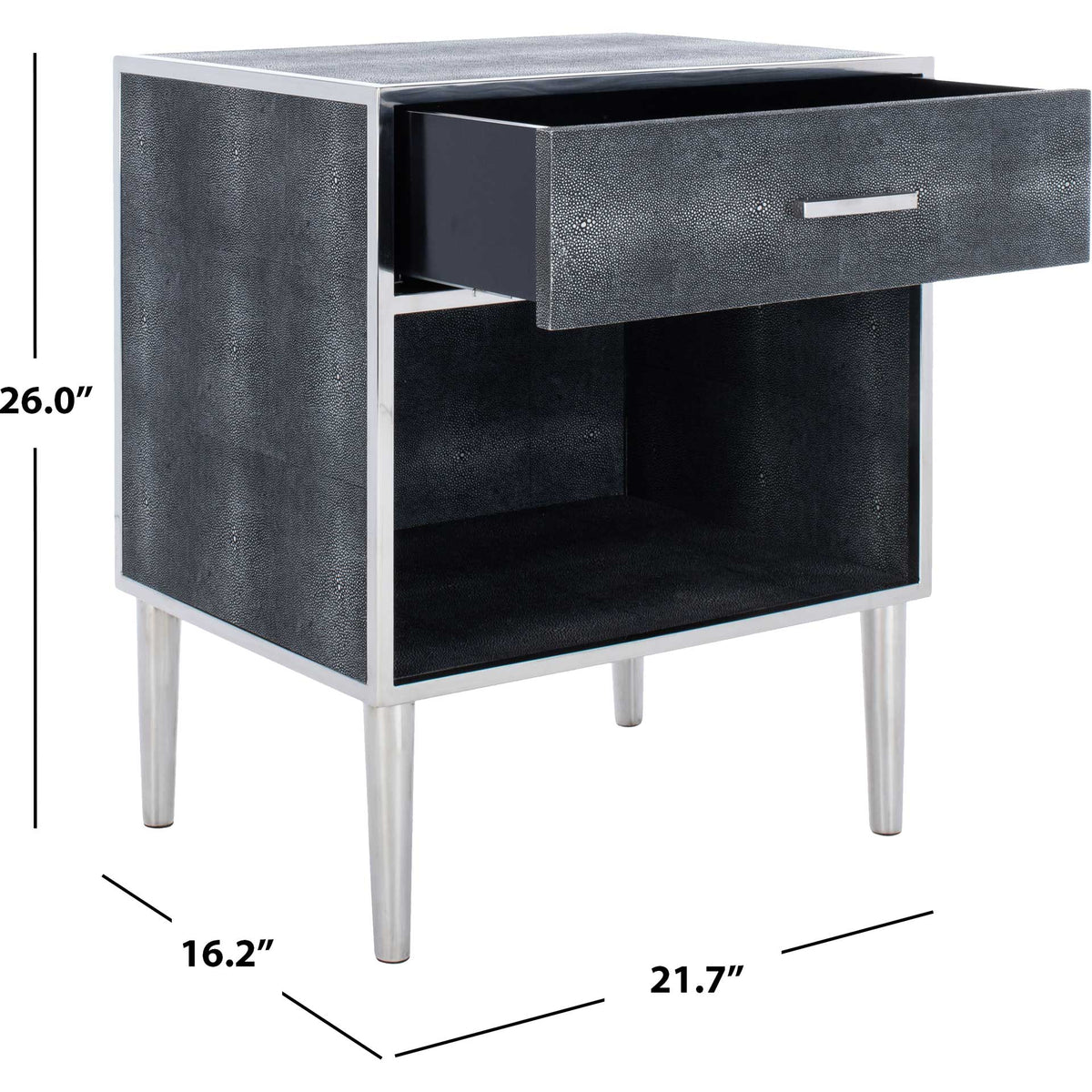 Tanzania Faux Shagreen Nightstand Black/Silver