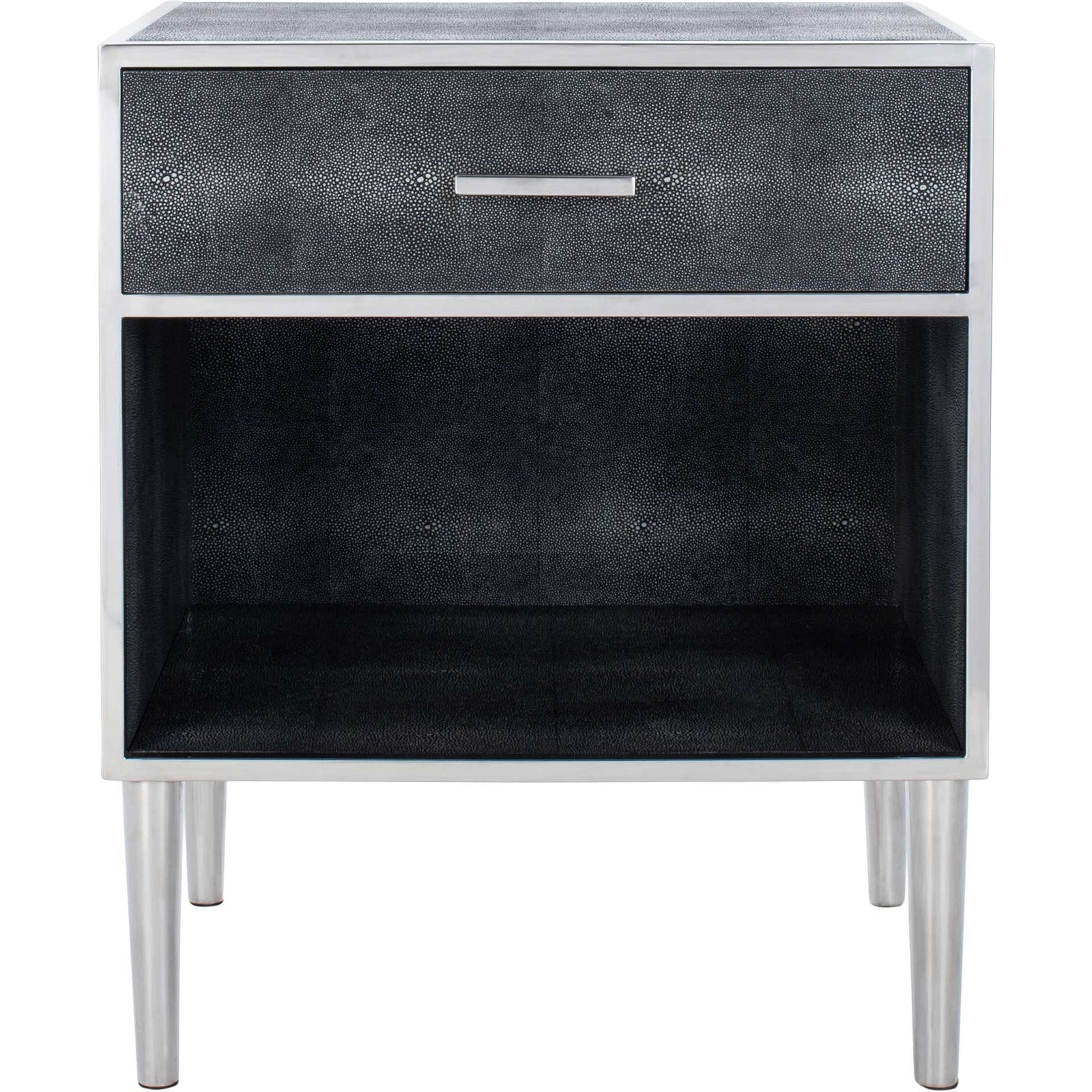 Tanzania Faux Shagreen Nightstand Black/Silver