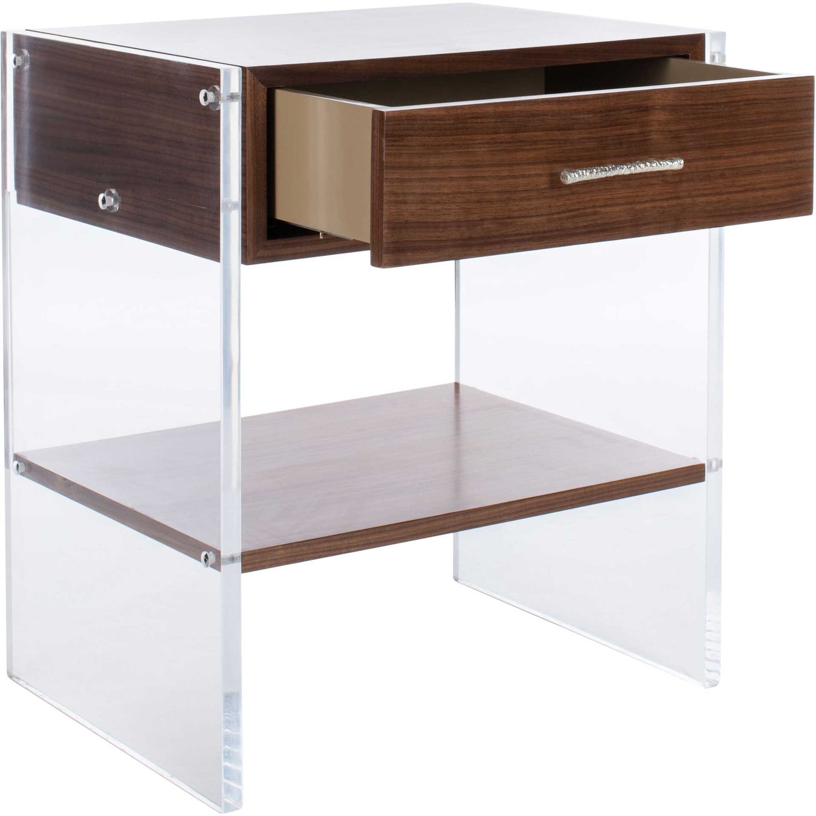 Kyler 1 Drawer Acrylic Nightstand Walnut