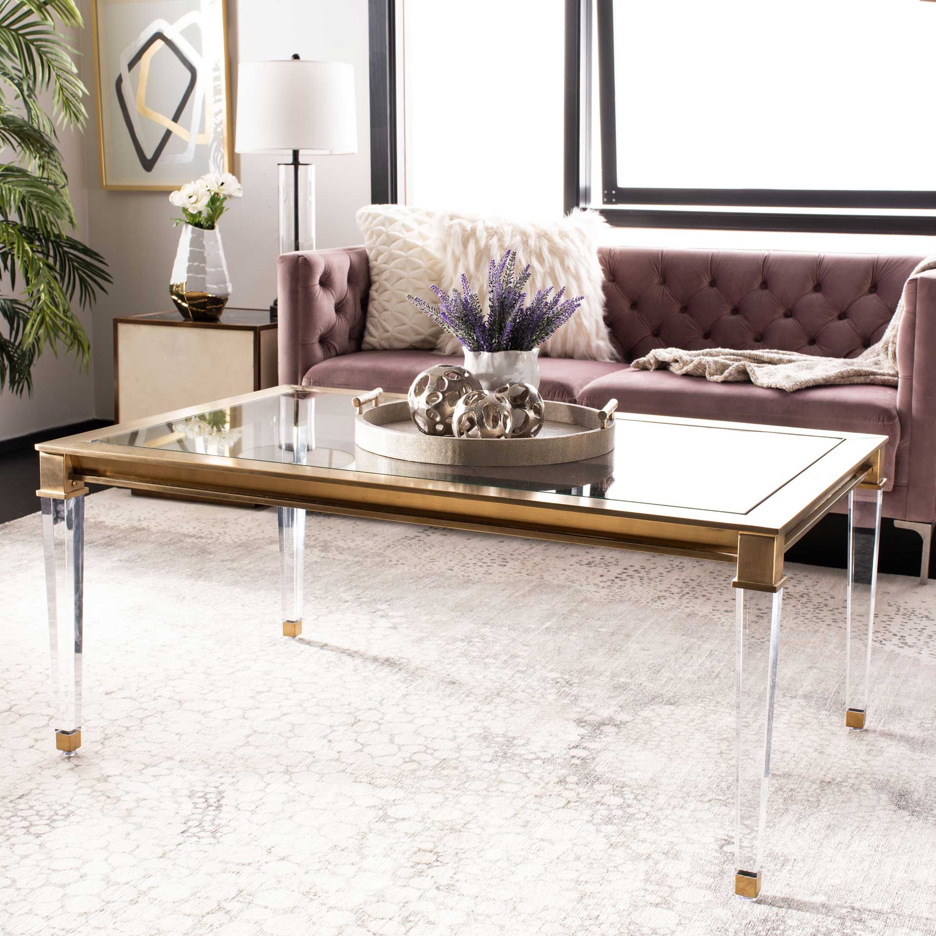 Channing Acrylic Coffee Table Brass