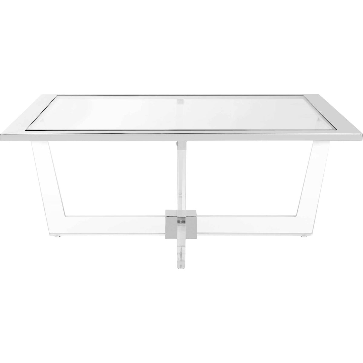 Transparent coffee table with a metal-edged top and geometric acrylic supports || SFV2518A || front_studio