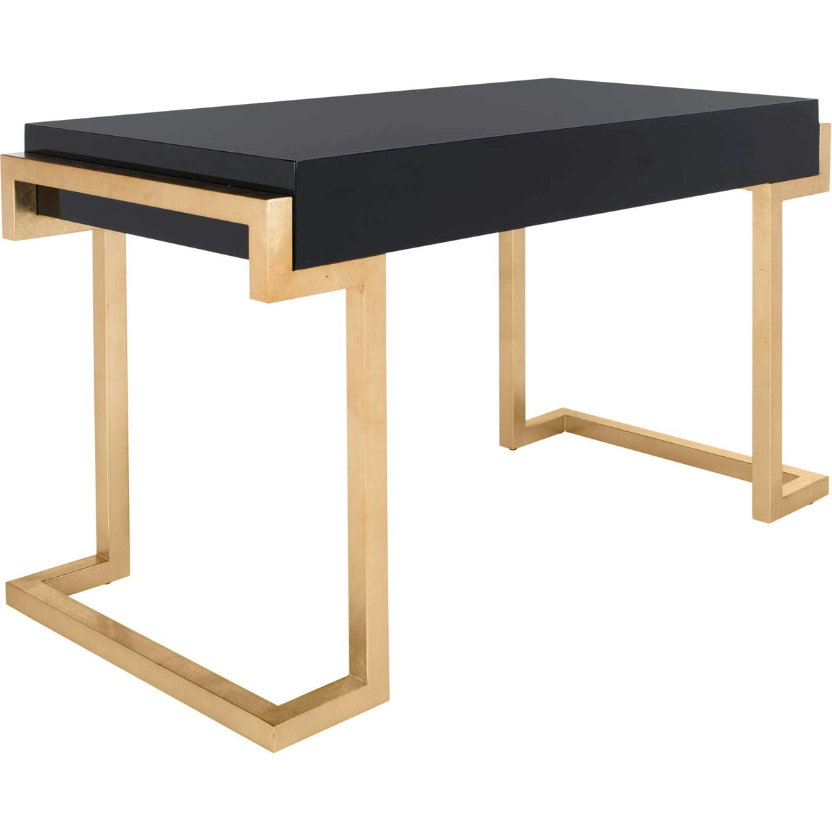 Dark Wood & Gold Double Drawer Desk