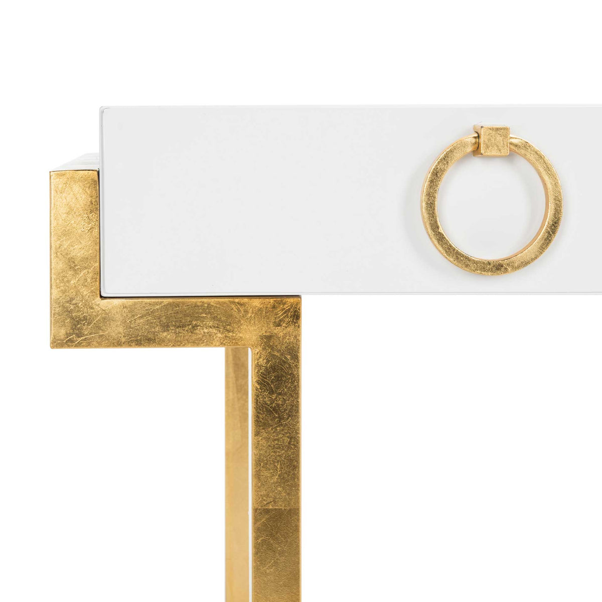 Maddison 2-Drawer Lacquer Desk White/Gold