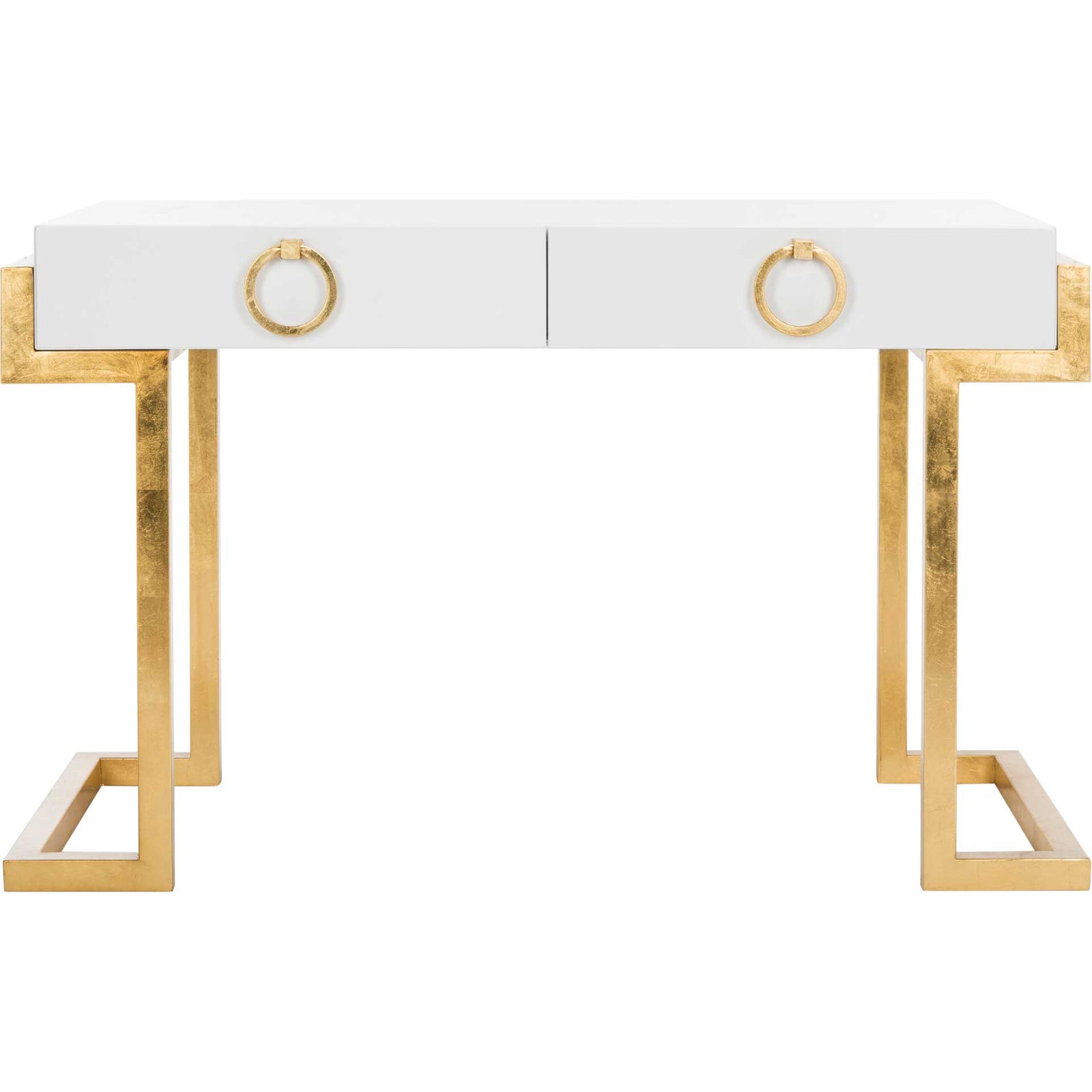 Maddison 2-Drawer Lacquer Desk White/Gold