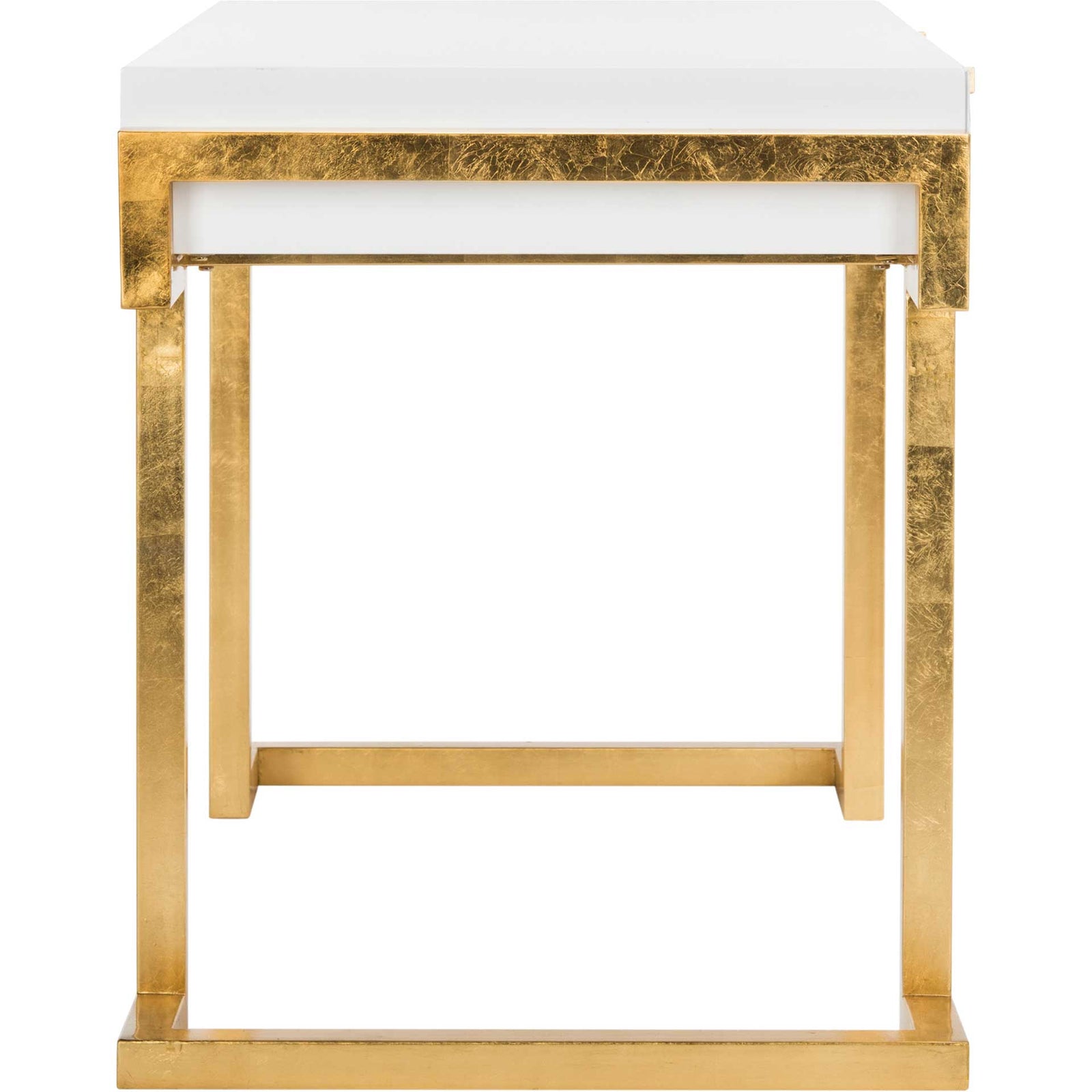 Maddison 2-Drawer Lacquer Desk White/Gold