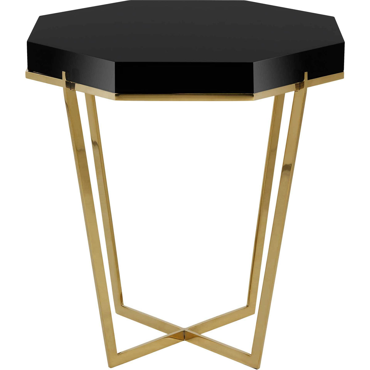 Crossing gold legs create a sculptural base beneath the black tabletop. || SFV3510A || front_studio