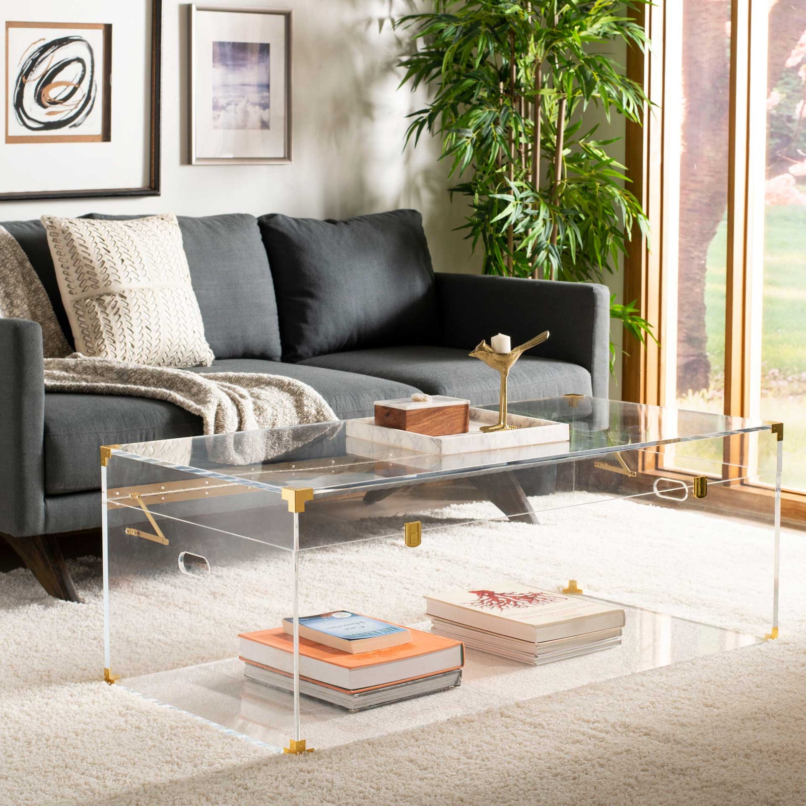 Isabel Acrylic Trunk Coffee Table Clear/Brass