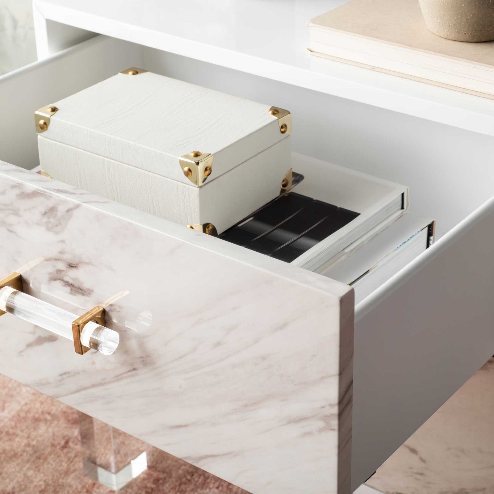 Array 2-Drawer Faux Marble Nightstand White/Clear