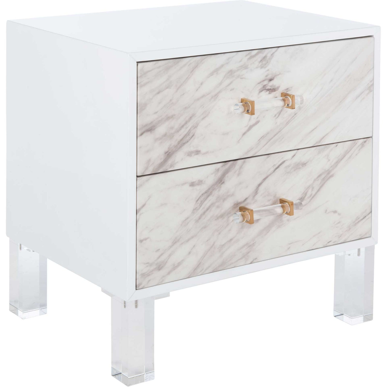 Array 2-Drawer Faux Marble Nightstand White/Clear
